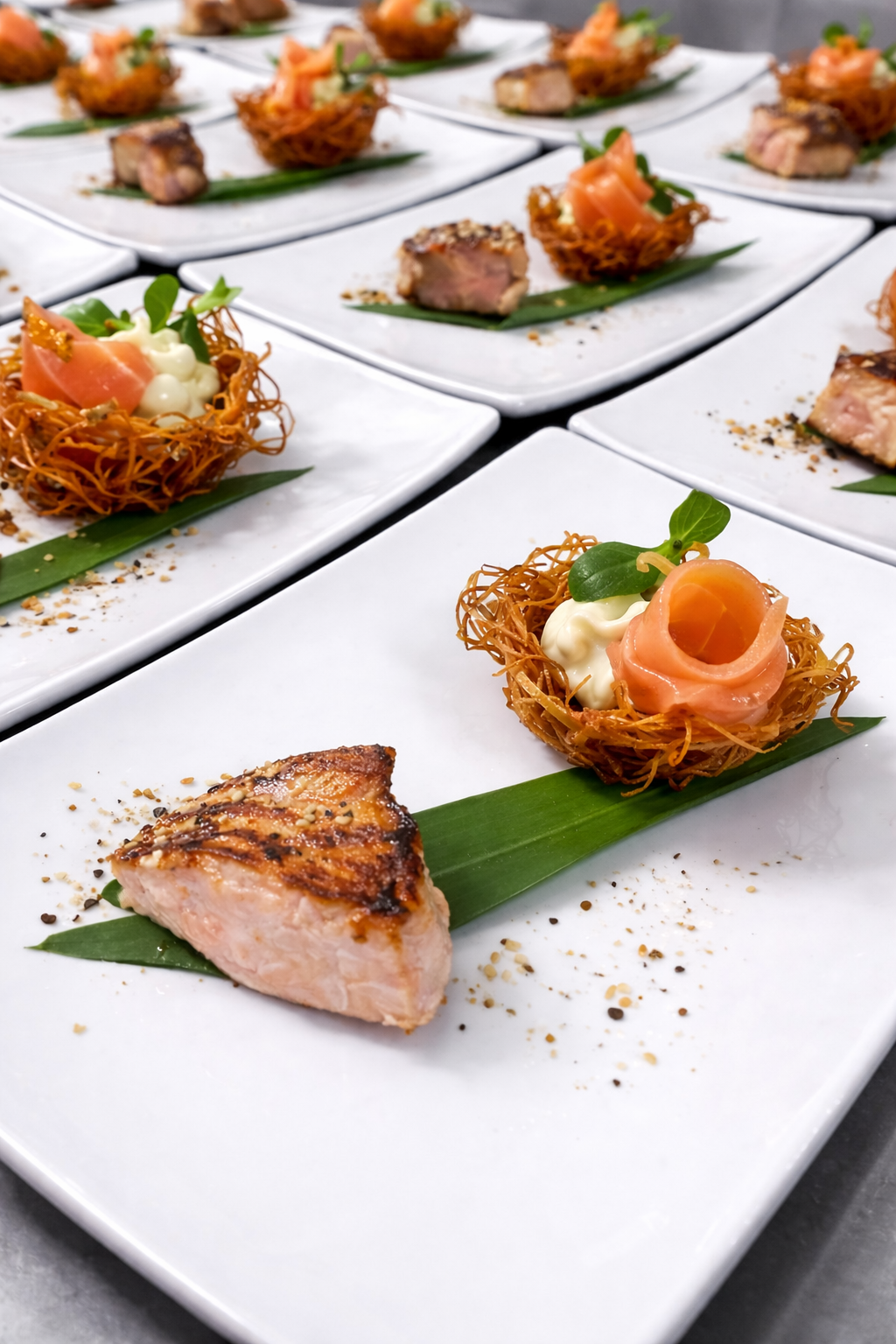Sweet Potato Crip with Salmon Duo & Caviar