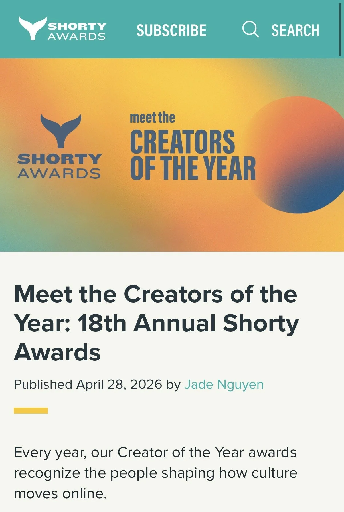 Shorty Awards, April 2026