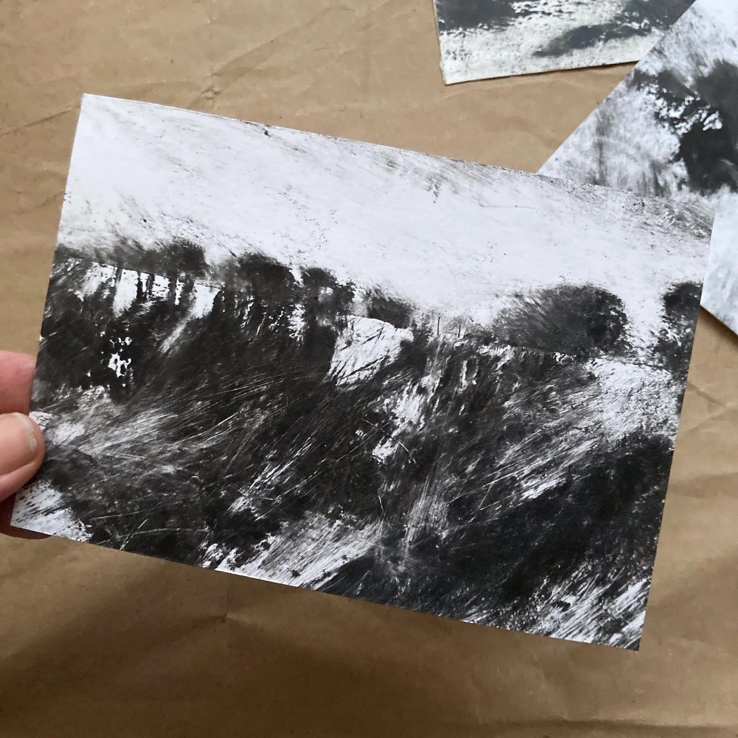 Small monotype… will be part of my ‘postcard parade’ at open studios. 
Lots of small postcard size prints made from other prints that didn’t quite work but had good bits!
Any left over will available straight after… k