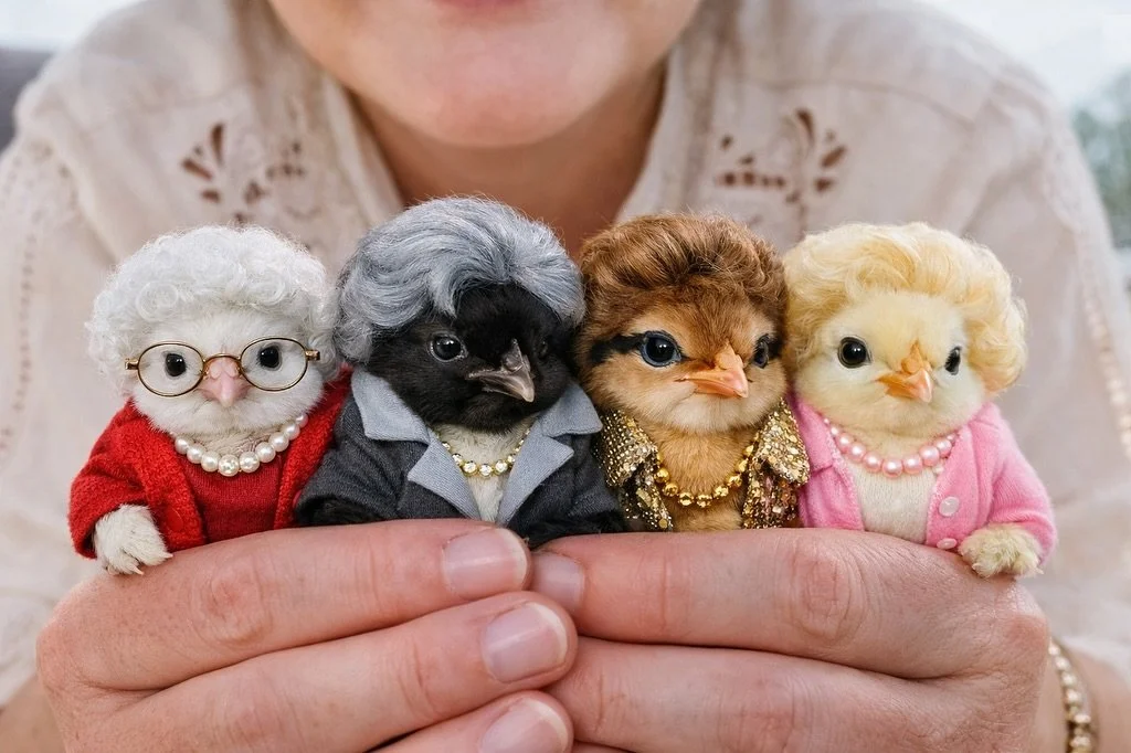 You guys have spoken, most votes for the new chicks names are GOLDEN GIRLS (per my Fab comments)! Left to right - Sophia, Dorothy, Blanche and Rose. I mean, it doesn&rsquo;t get any cuter right??