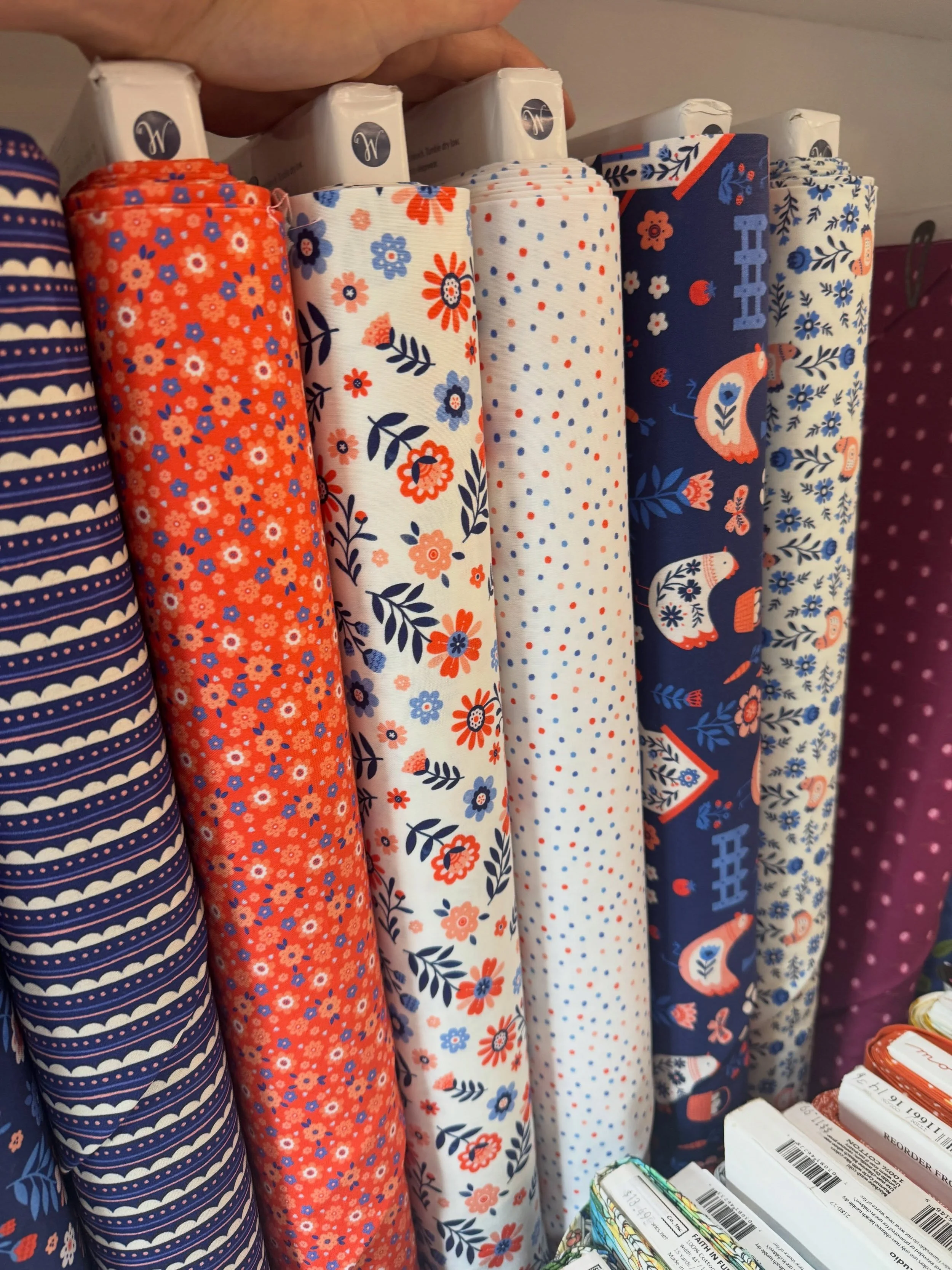Found this cute chicken fabric line at @blocktherapy.quiltshop and I just might need to get me some! What should we make with it?