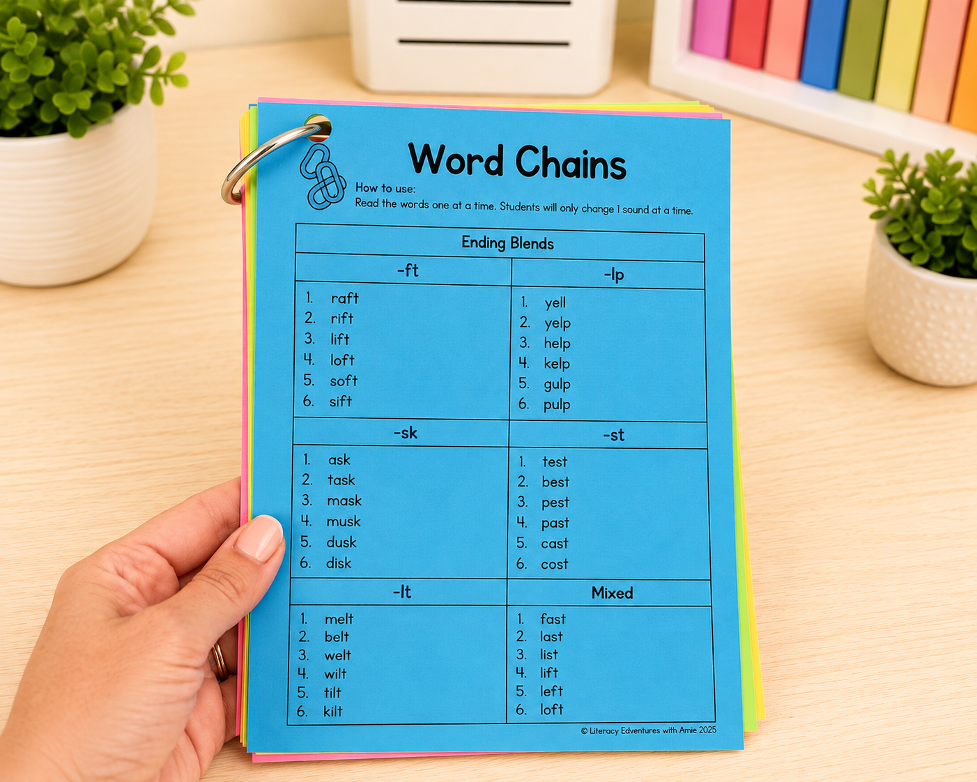 Word chaining routine used during explicit phonics instruction to build decoding and orthographic mapping skills.
