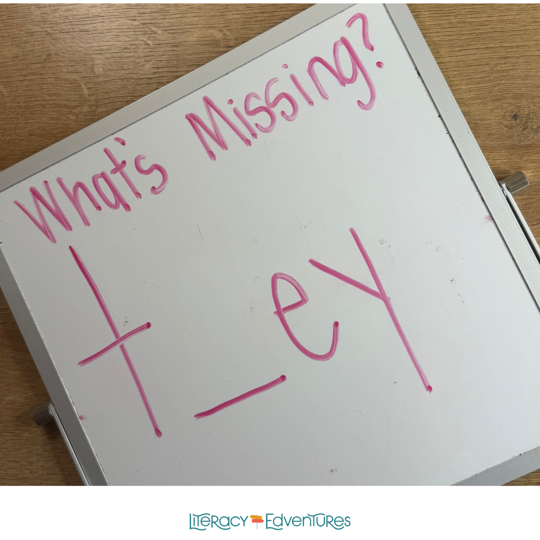 students identifying missing letters in high frequency words during mystery word activity