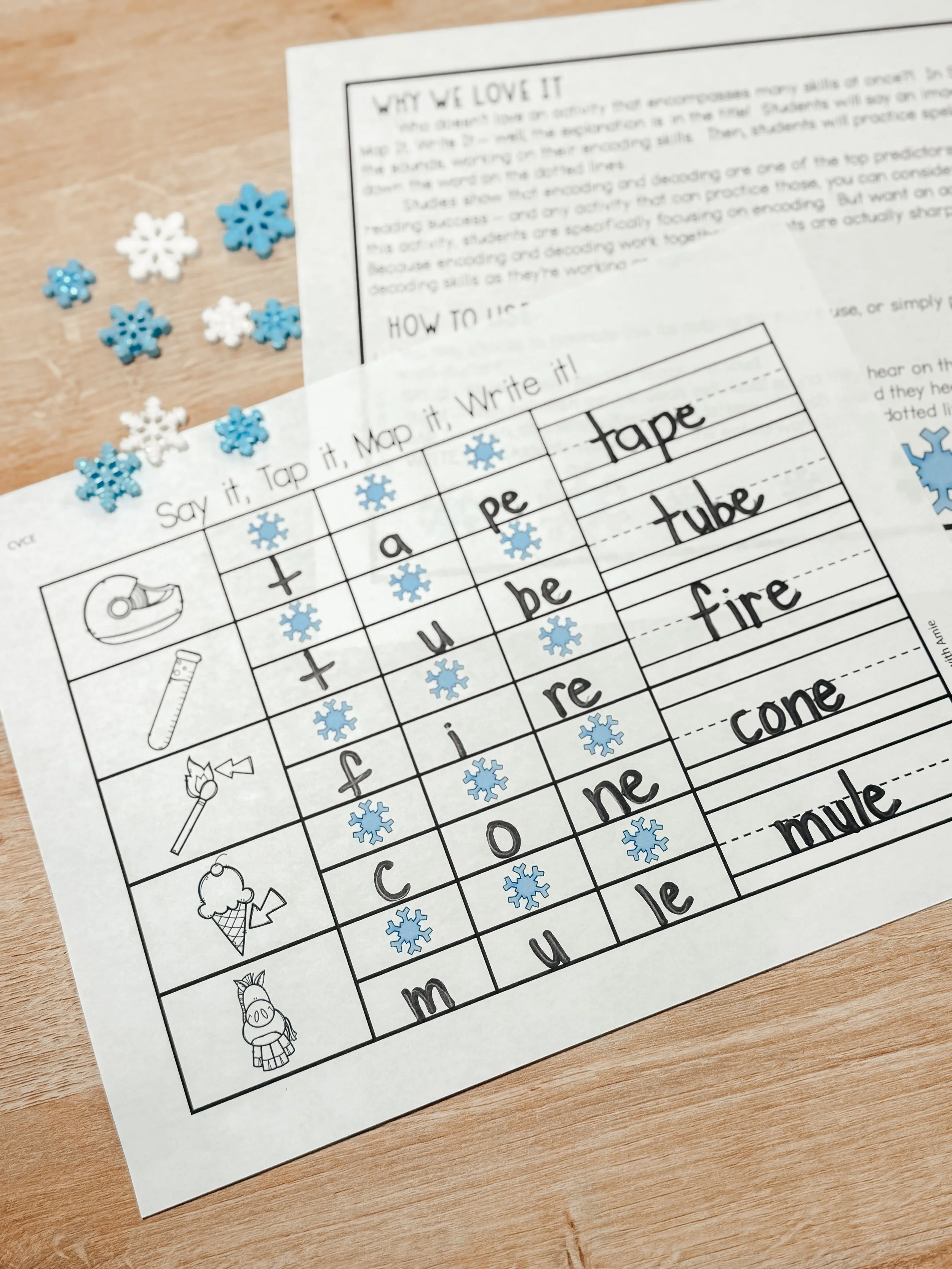 Say it tap it map it write it phonics routine winter literacy station.