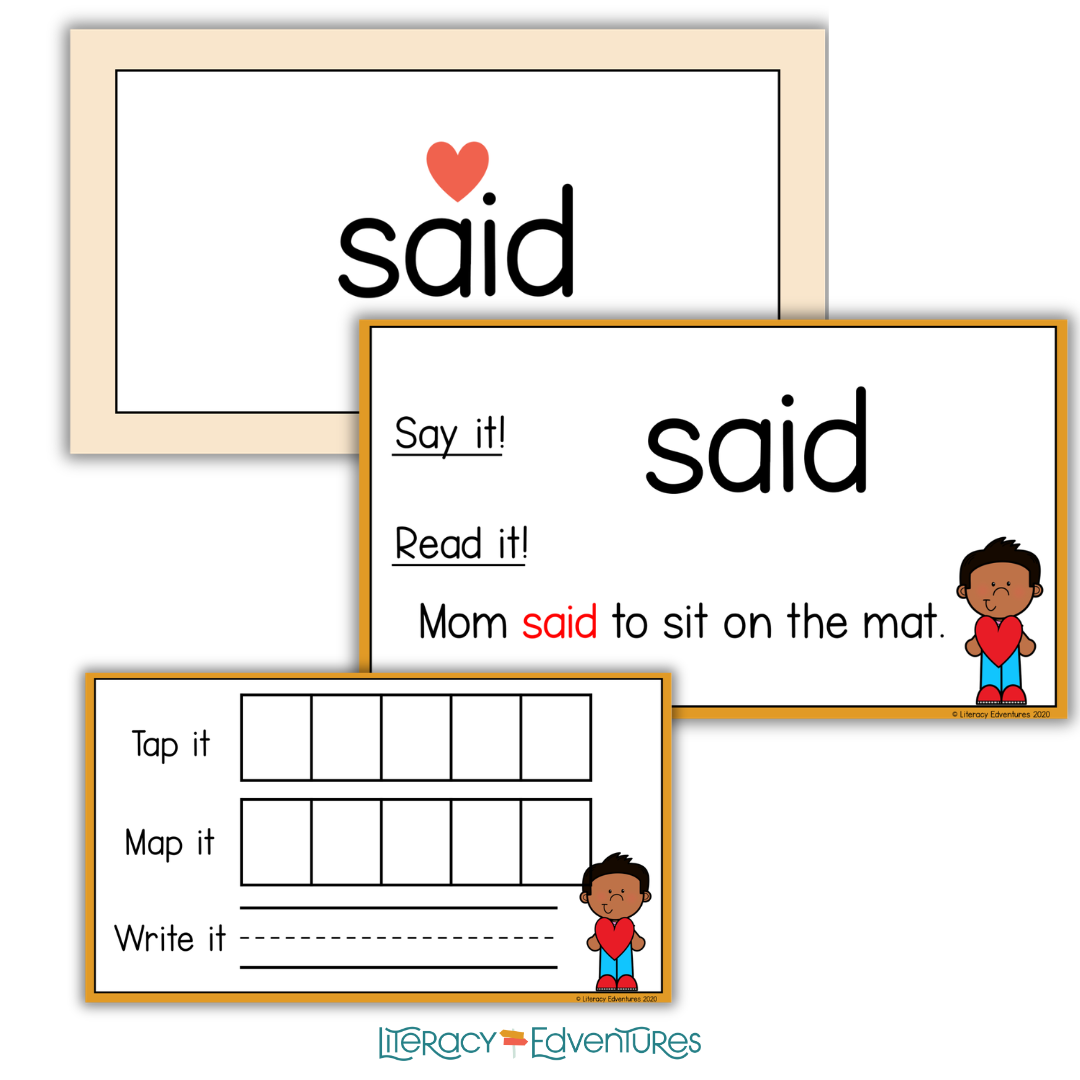 heart word example said showing regular and irregular parts of the word