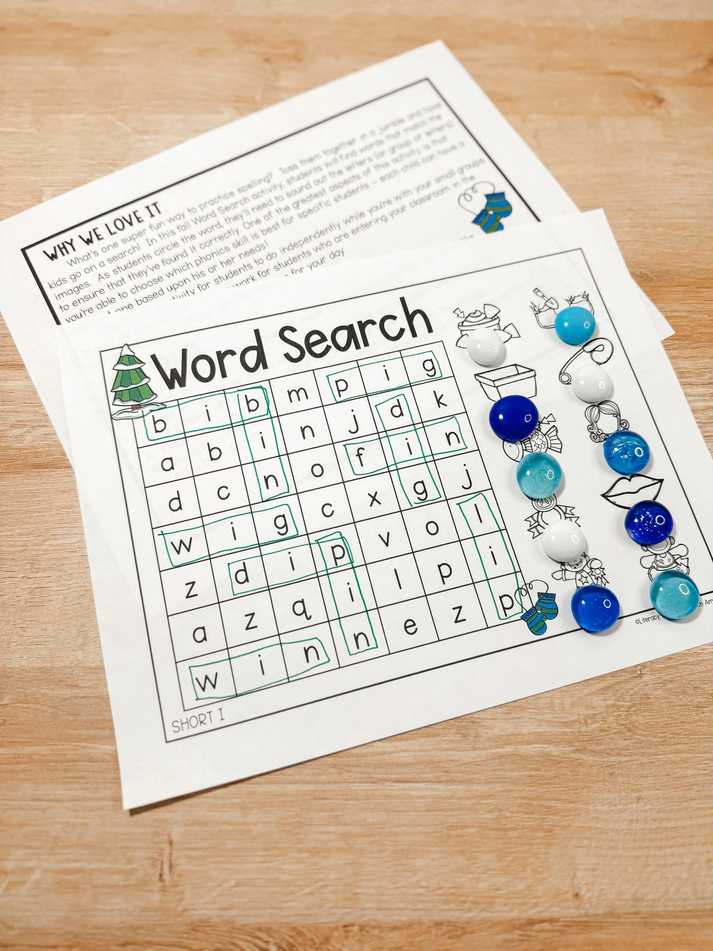 Winter word search phonics activity for decoding practice.