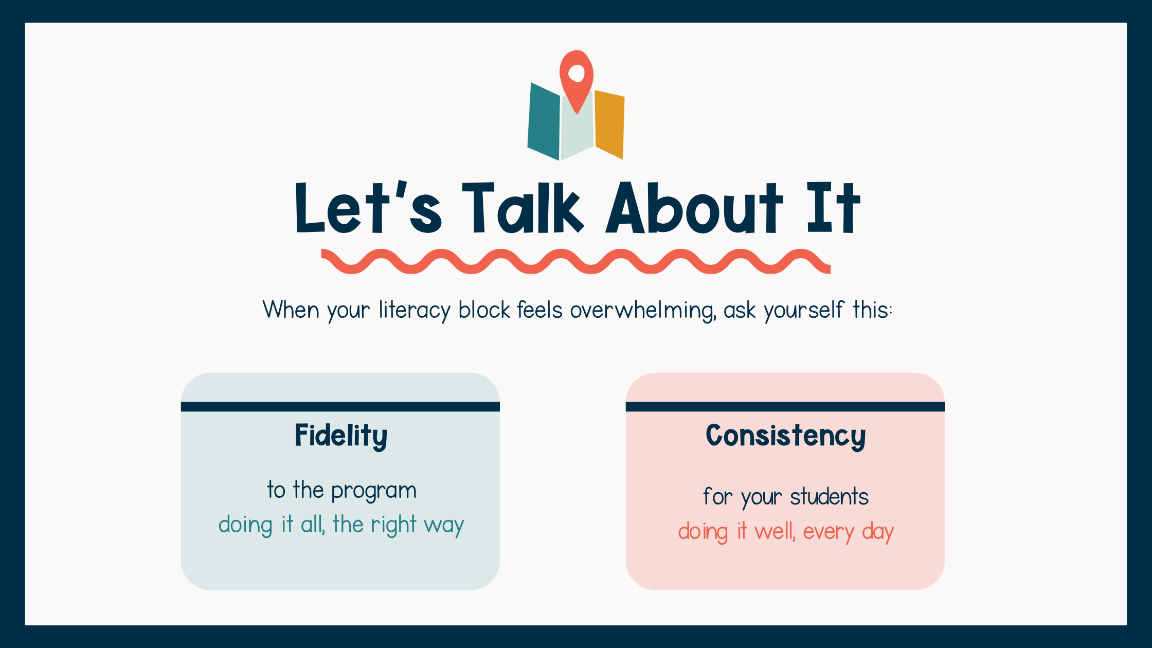 Fidelity vs consistency in literacy instruction showing the difference between following a program exactly and teaching consistently for student learning.
