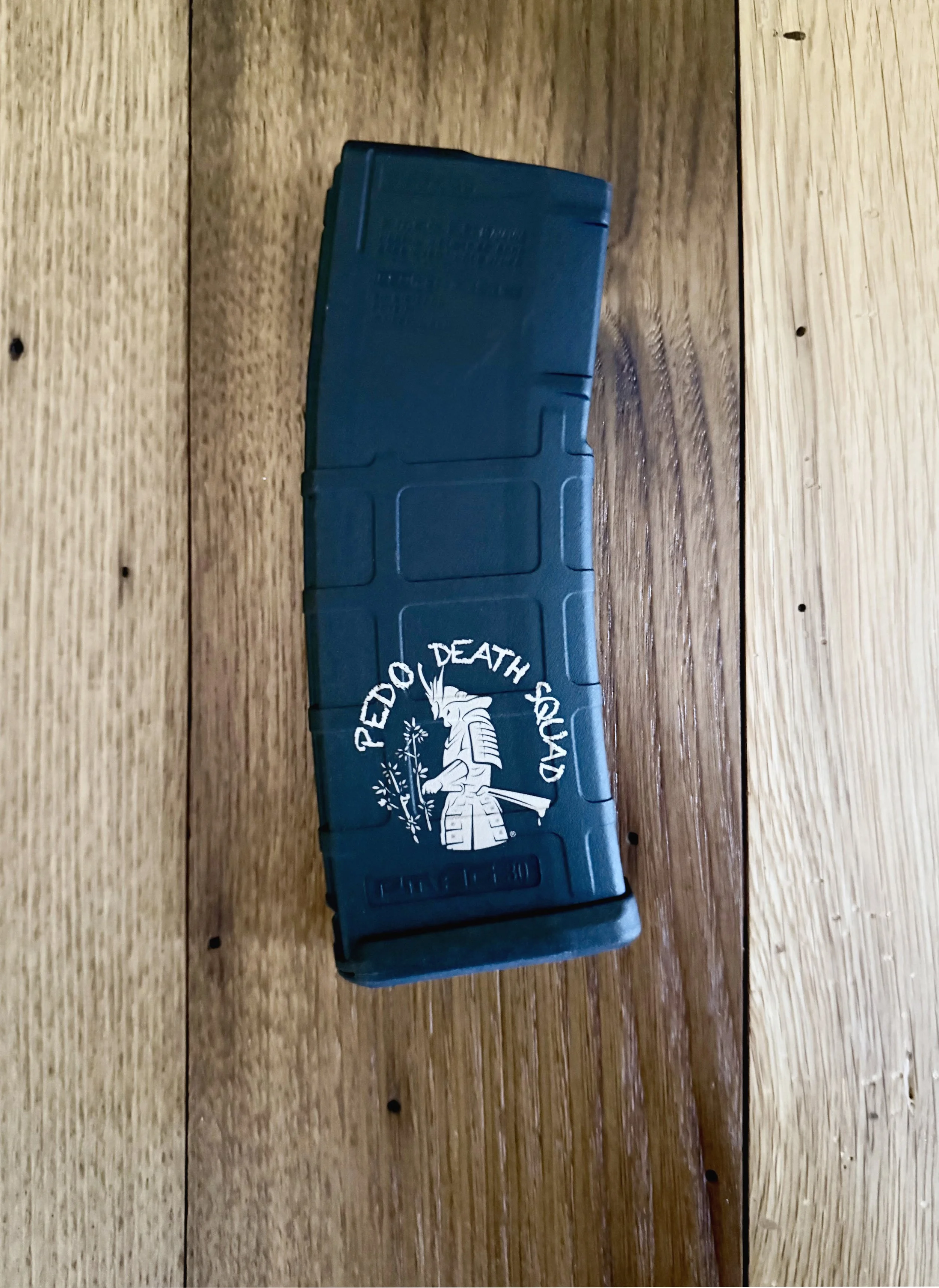 P-Mag 30 round AR-15 magazine with PEDO Death Squad Logo