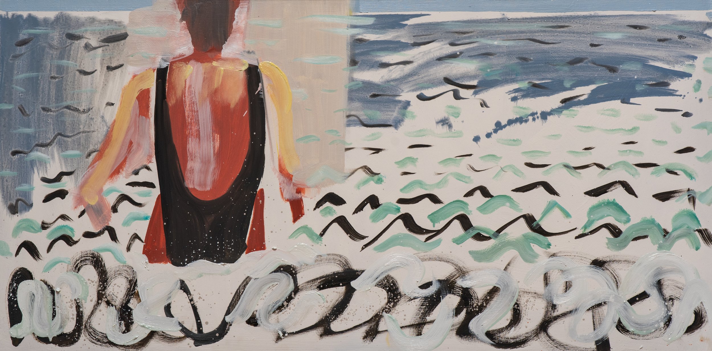 Summer, 2024. Oil on panel reclaimed from shipping crate.