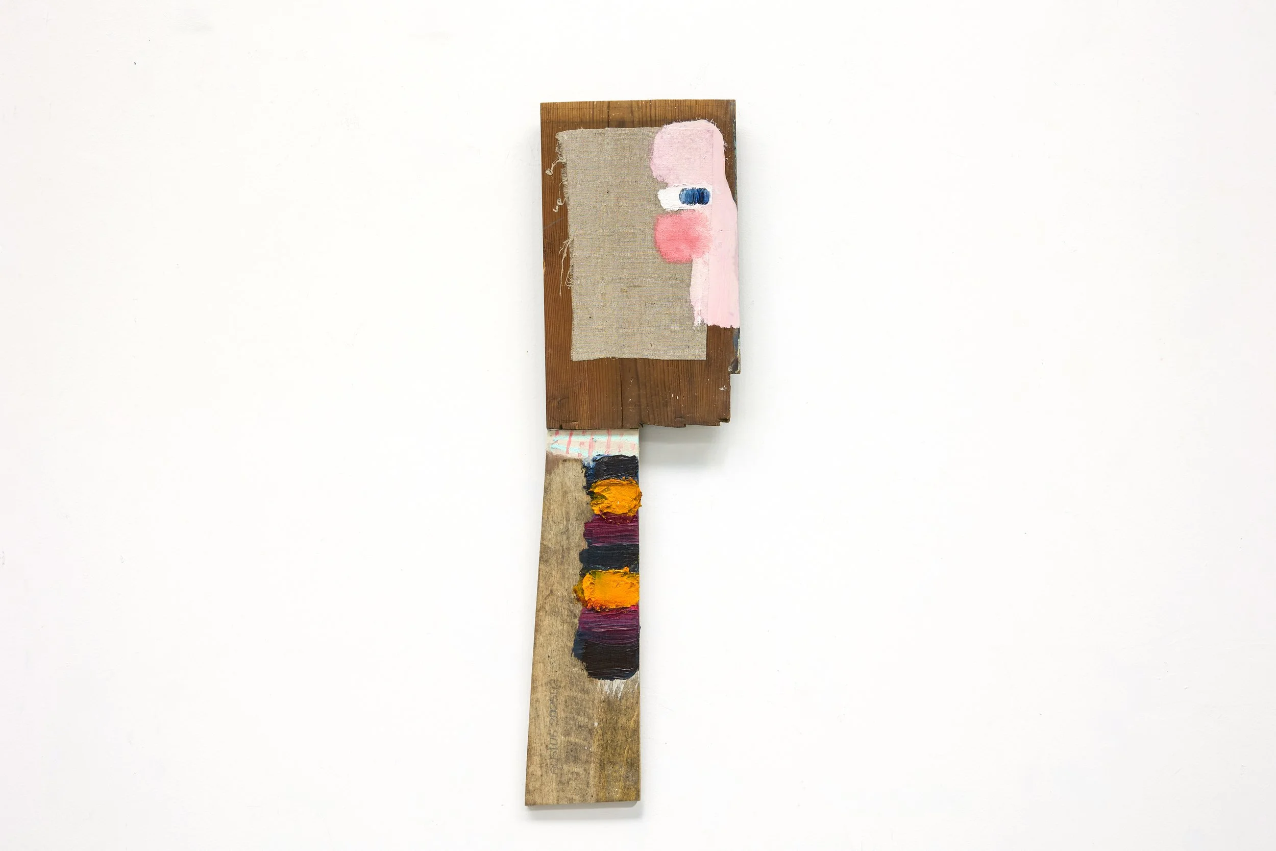 The Land Agent, 2025. 78 x 25cm. Oil, oil stick and collaged linen on panel.