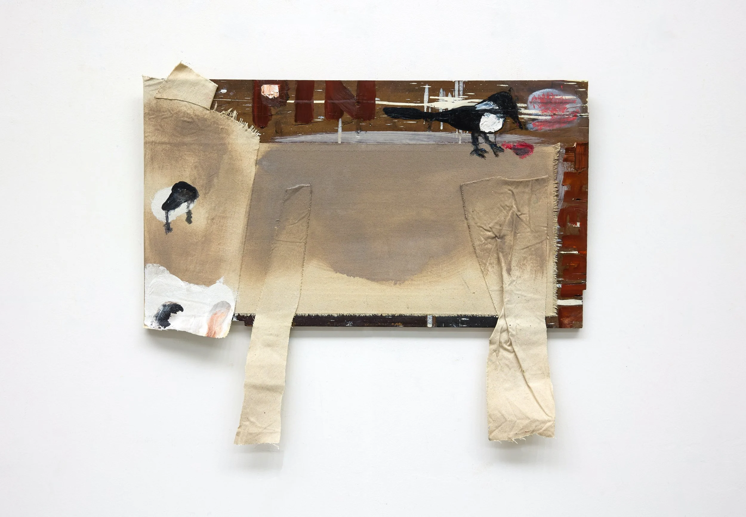 I Like The Donkey And The Donkey Likes Me (Pin The Tail, and I Will Eat The Donkey), 2025. 60 x 74cm. Oil and collaged canvas on panel.