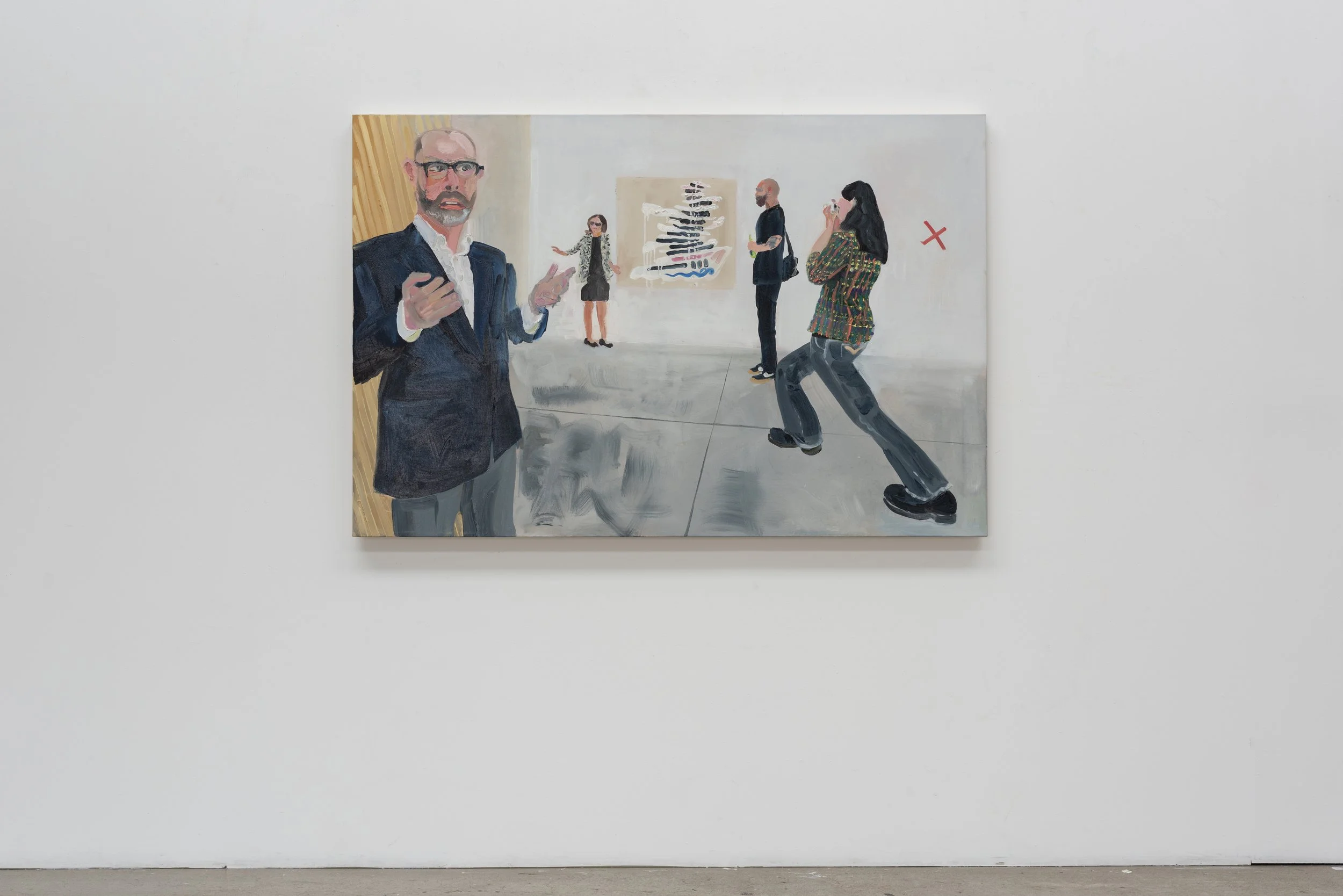 The Financial Times Wealth Editor Josh Spero, Talks 'Art Investment' In Front Of The Superyacht Painting 'Patisserie Overdose' By Nick Ivins, At A Private Art Sale Organised By Marie Le Conte, 2026. 100 x 150cm. Oil on canvas.