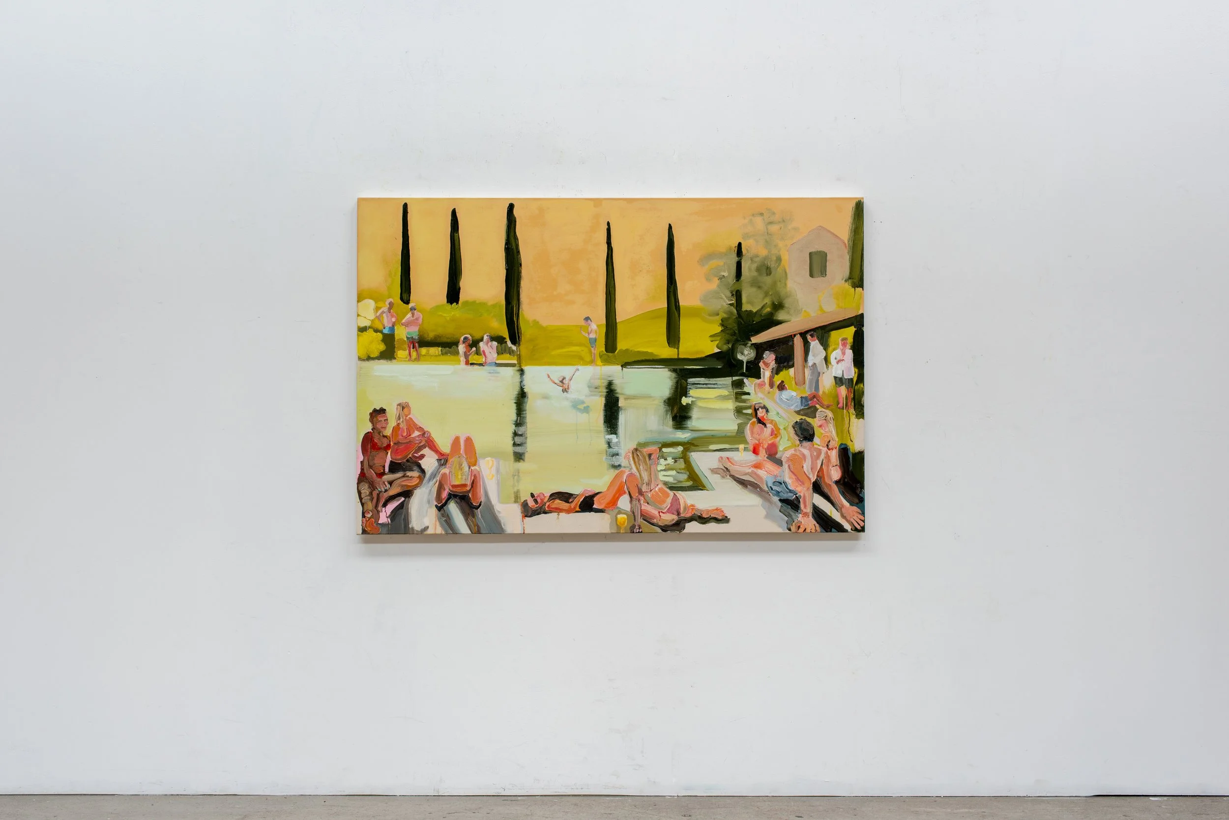 The Crypto Evangelist's Pool Party, 2026. 100 x 150cm. Oil on canvas.