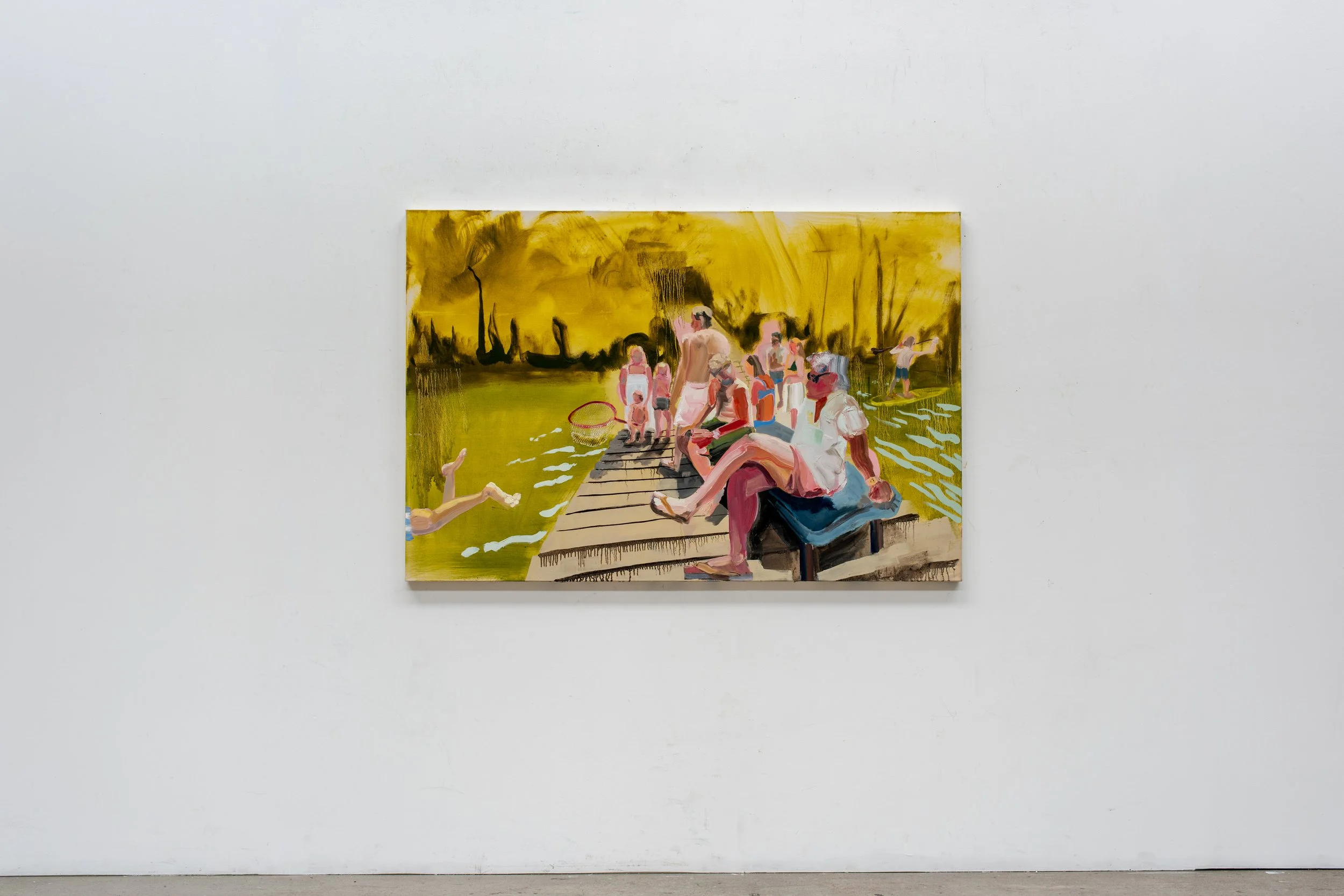 Diving Off The Jetty As The Markets Plunge, 2026. 100 x 150cm. Oil on canvas.