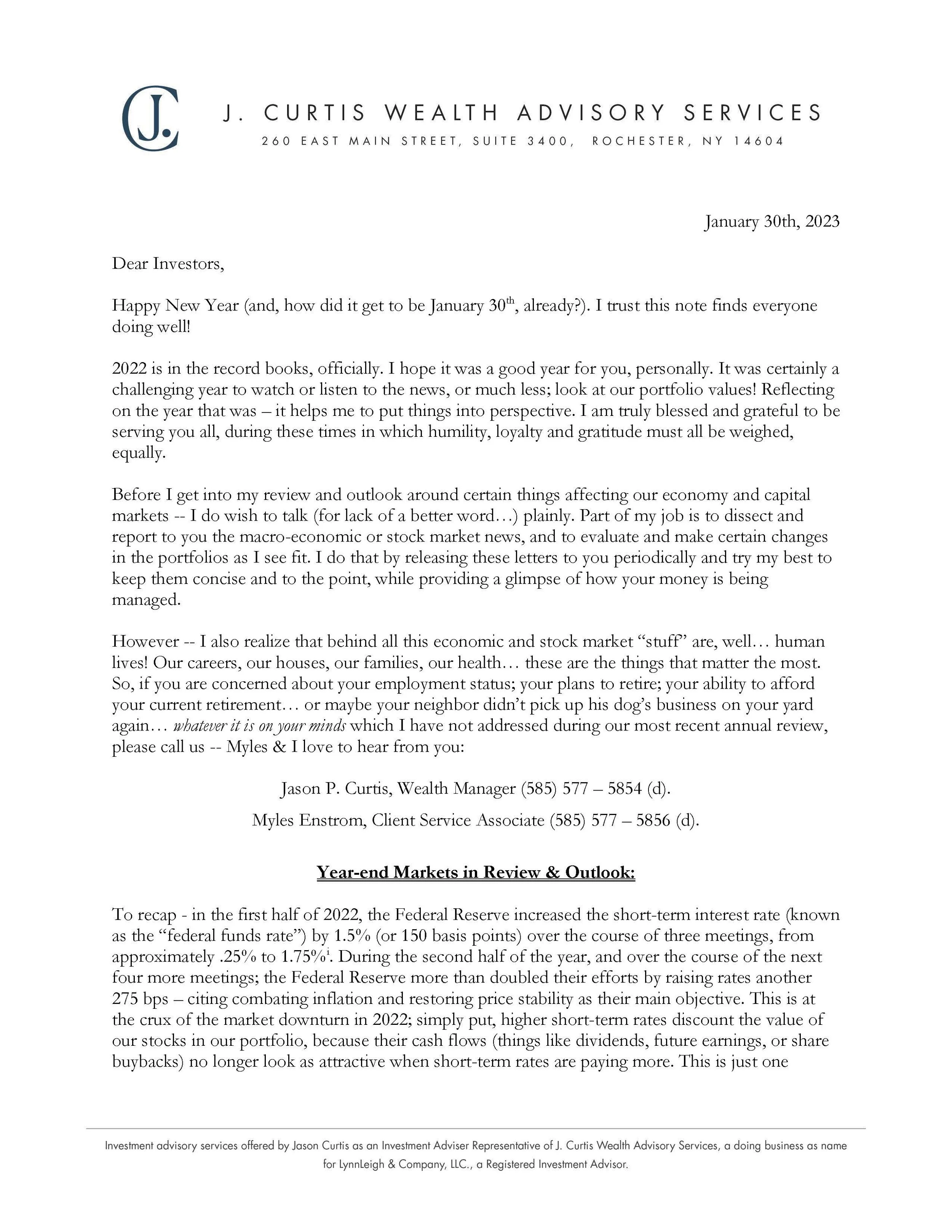 HNY Letter & Trade Log – Q4 2022