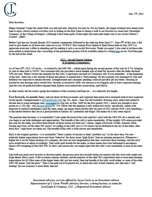 Happy Summer - Market Commentary & Trade Log -- Q2 2023