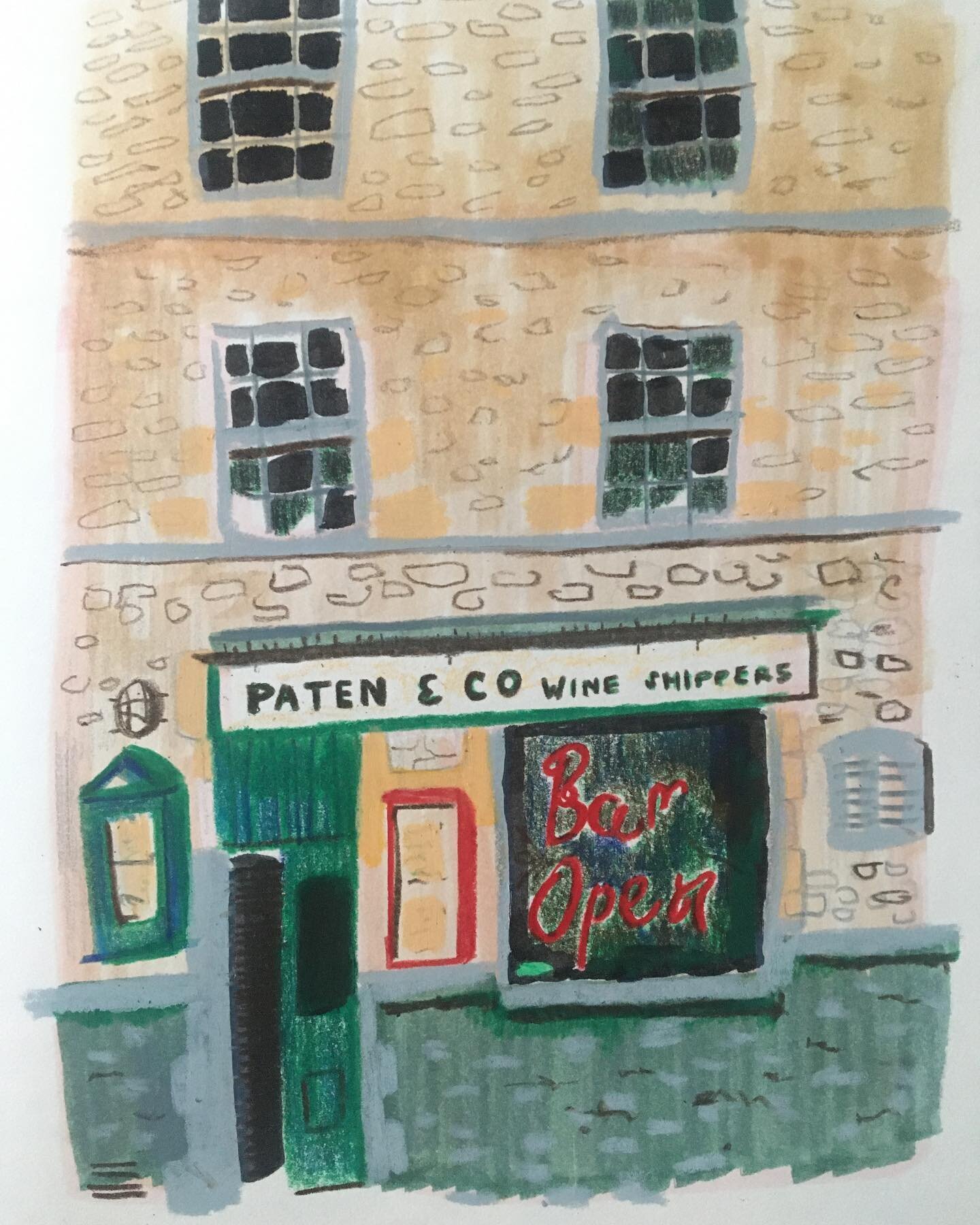 Drawing of Paten and Co Pub, Stamford, Lincolnshire. Such a lovely spot just by the market place 🍻🍷✏️ #storefronts #pubfronts #shopkeepers #baropen #stamford #patenandco #kneadpubs #illustrator #illustration #illustration_daily #illustratorsoninsta