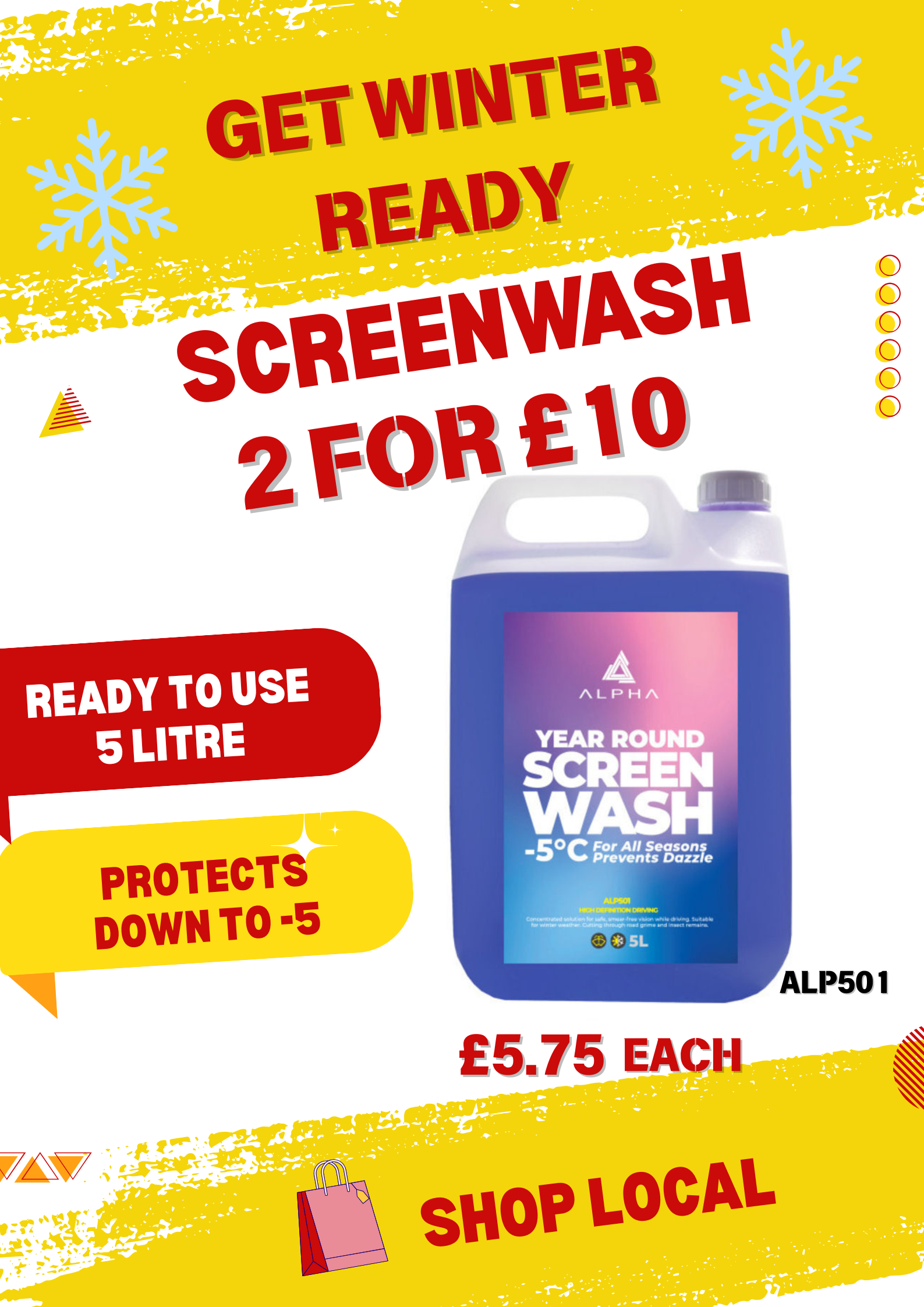 5 Ltr -5 Screenwash  2 for £10