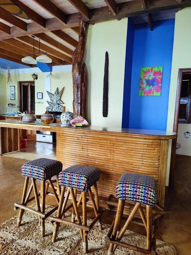 Mid-century bamboo bar with stools