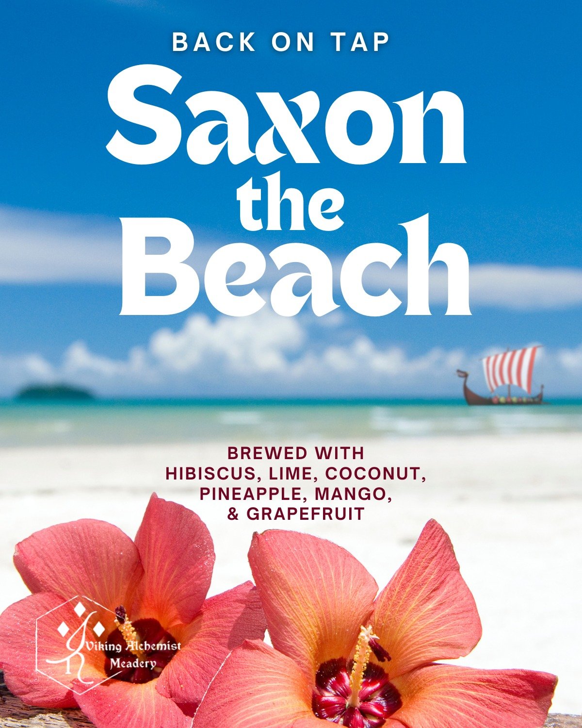 Our Summer session is back!
Saxon the Beach: Brewed with hibiscus, lime, coconut, pineapple, mango, &amp; grapefruit is the perfect addition to warmer weather. 

A horde of Vikings showing up on your shore? Nope!
A gaggle of Vikings carrying Saxon th
