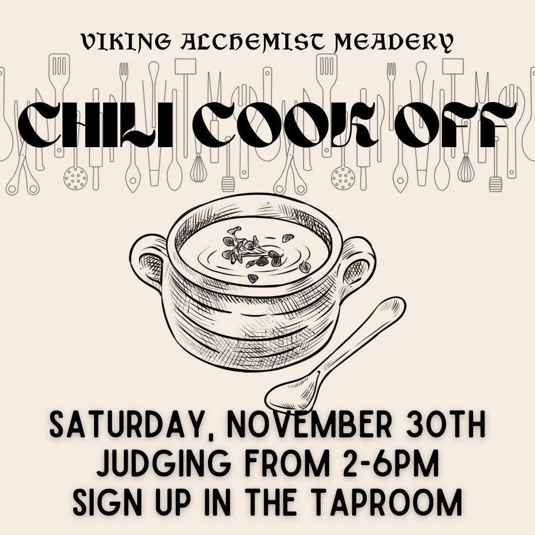 🌶 This Saturday: Chili Cook-Off! 🌶

Think you&rsquo;ve got the best chili in town? Use one of our meads in your recipe and bring the heat! 🔥

📝 Sign up in the taproom today!
⏰ Tasting &amp; voting: 2&ndash;6 PM on Saturday, Nov 30th

Get ready to