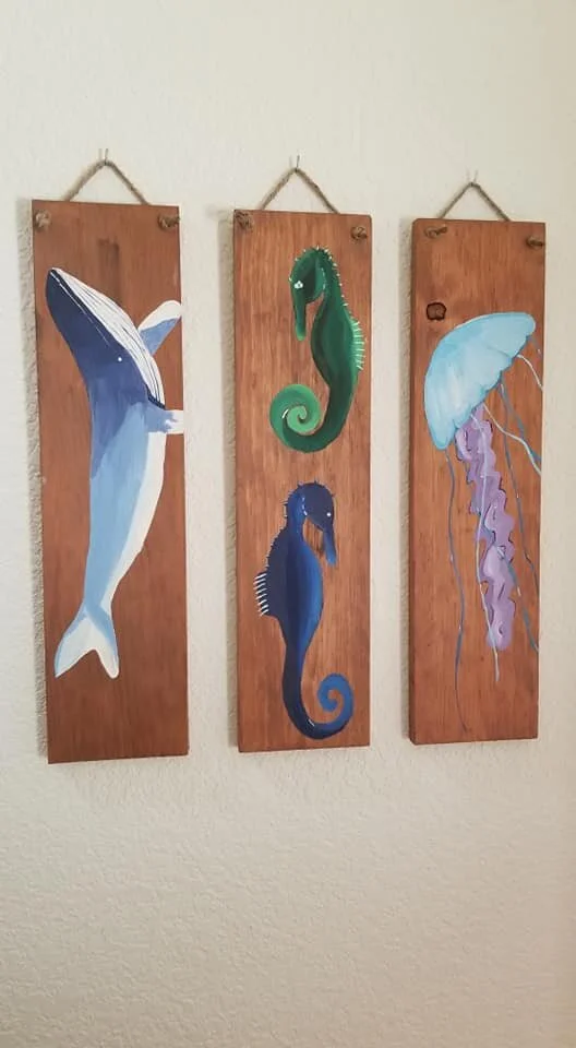 Ocean themed paintings for a bathroom
