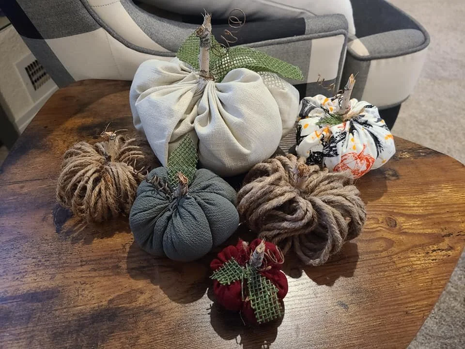 Fabric and jute cord pumpkin