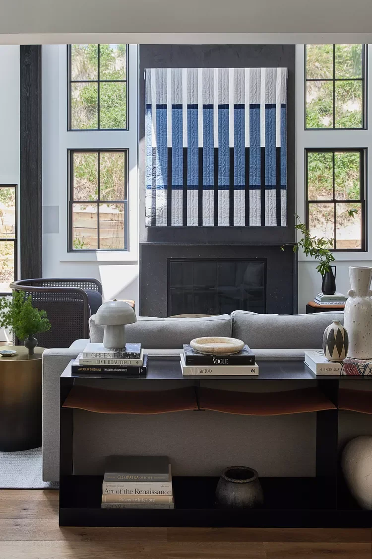 Custom Rialto Quilt covering a television in a Studio Gild designed space