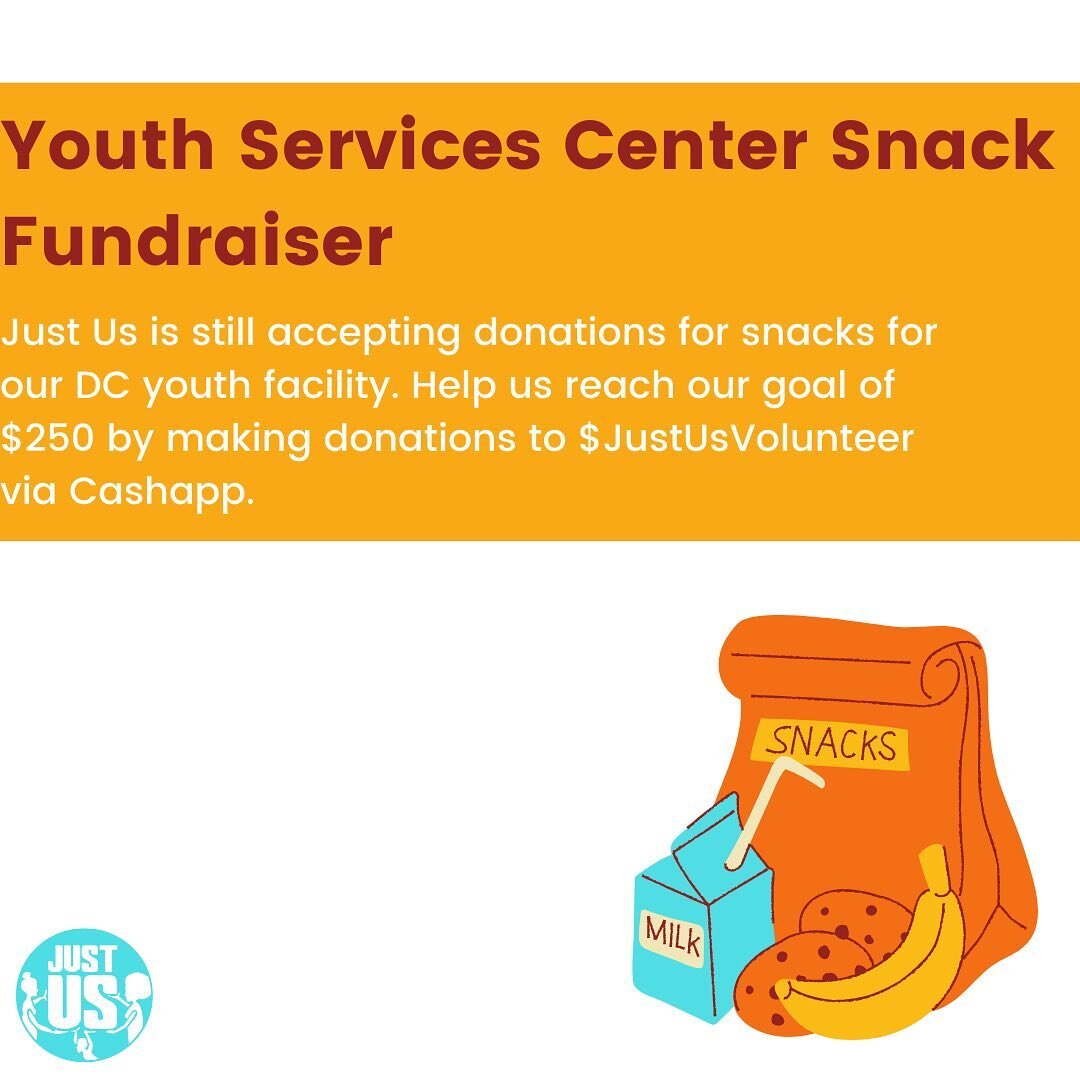 Thank you to everyone that's made a donation so far!! Help us keep the ball rolling and make a donation to our Snack Fundraiser for the students in DC YSC. Please send donations to $JustUsVolunteer via Cashapp with the description &quot;YSC Fundraise