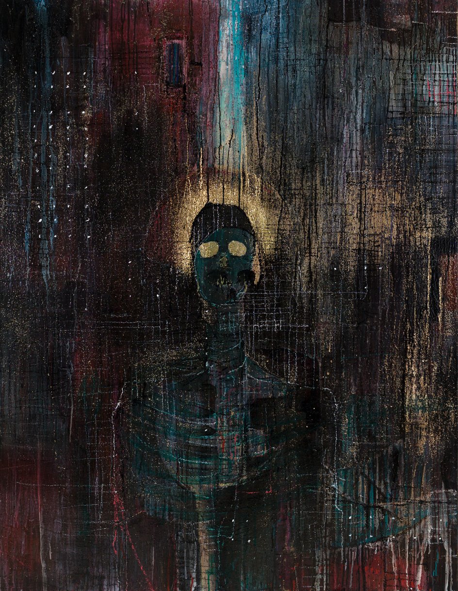 "Prove You're Real" / acrylic paint, house paint, paint stick, paper, and canvas on canvas / 62 X 48 in. / 2023 / SOLD