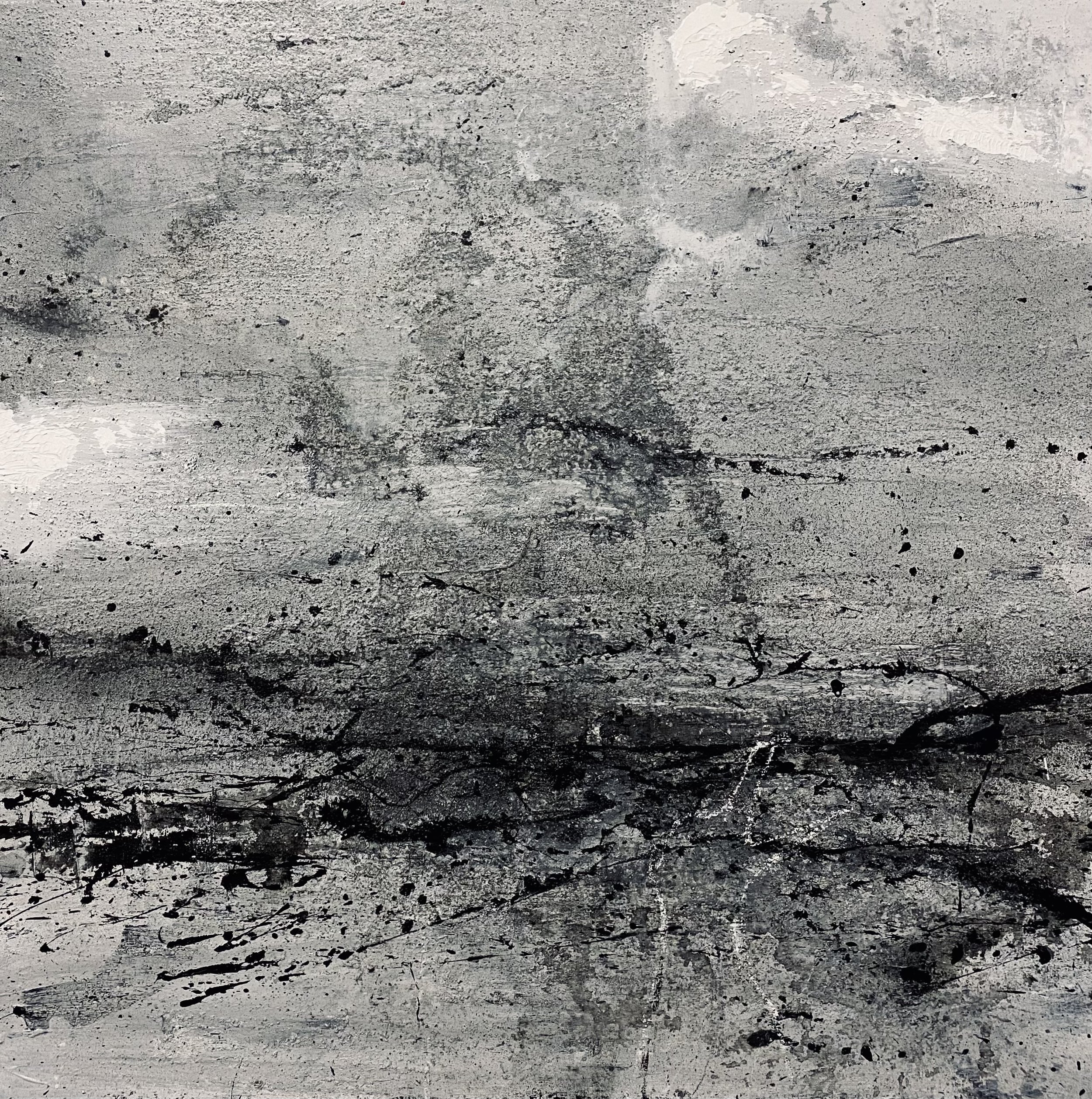 “Bad Luck to Kill a Seabird” / acrylic paint, house paint, sand, and paint stick on canvas / 36 X 36 in. / 2023