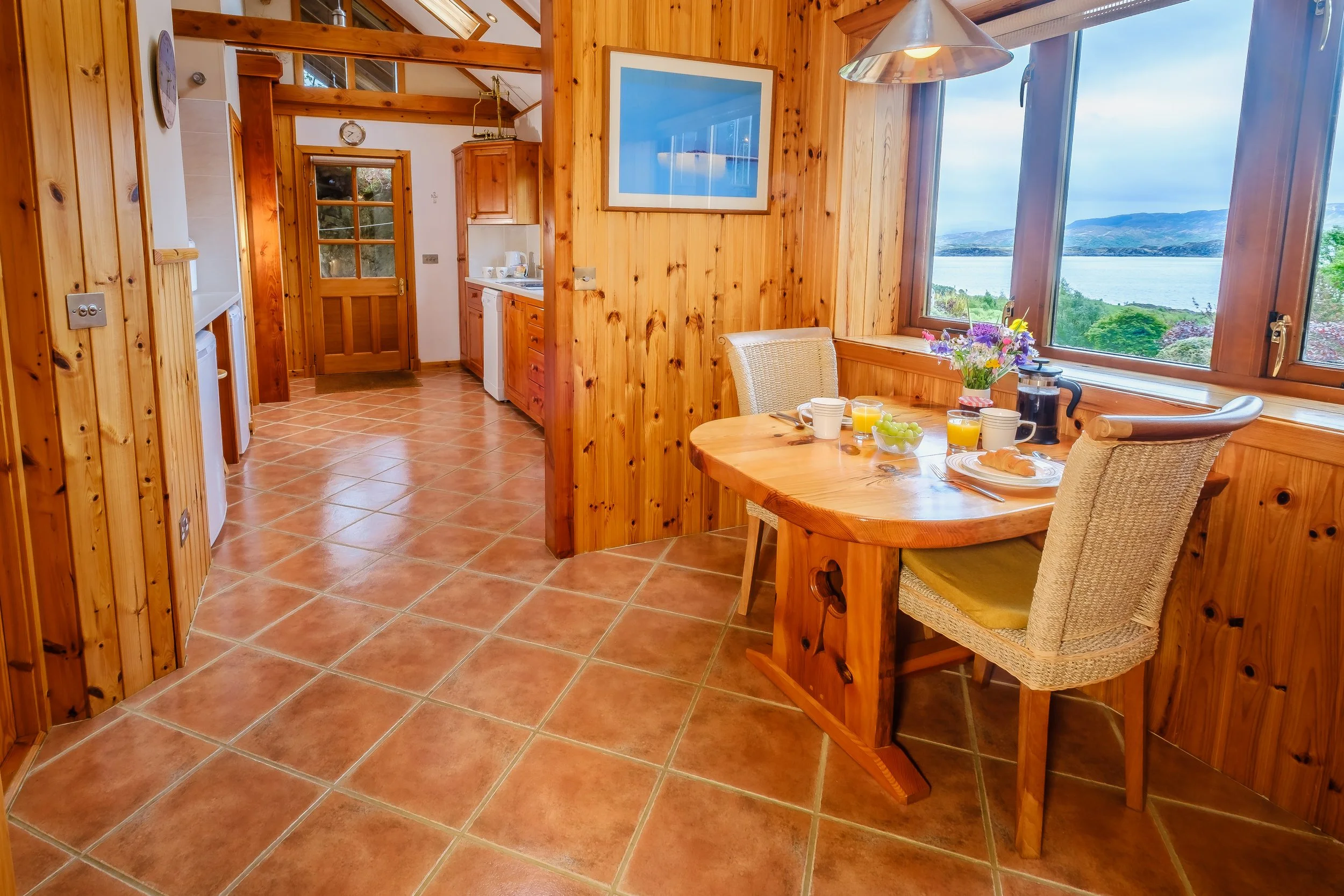Kitchen overlooking woodland and Loch Sunart. BB3P6678.jpgUsige Beo Self catering cottage on the shores of Loch sunart,  Ardnamurchan (Copy)