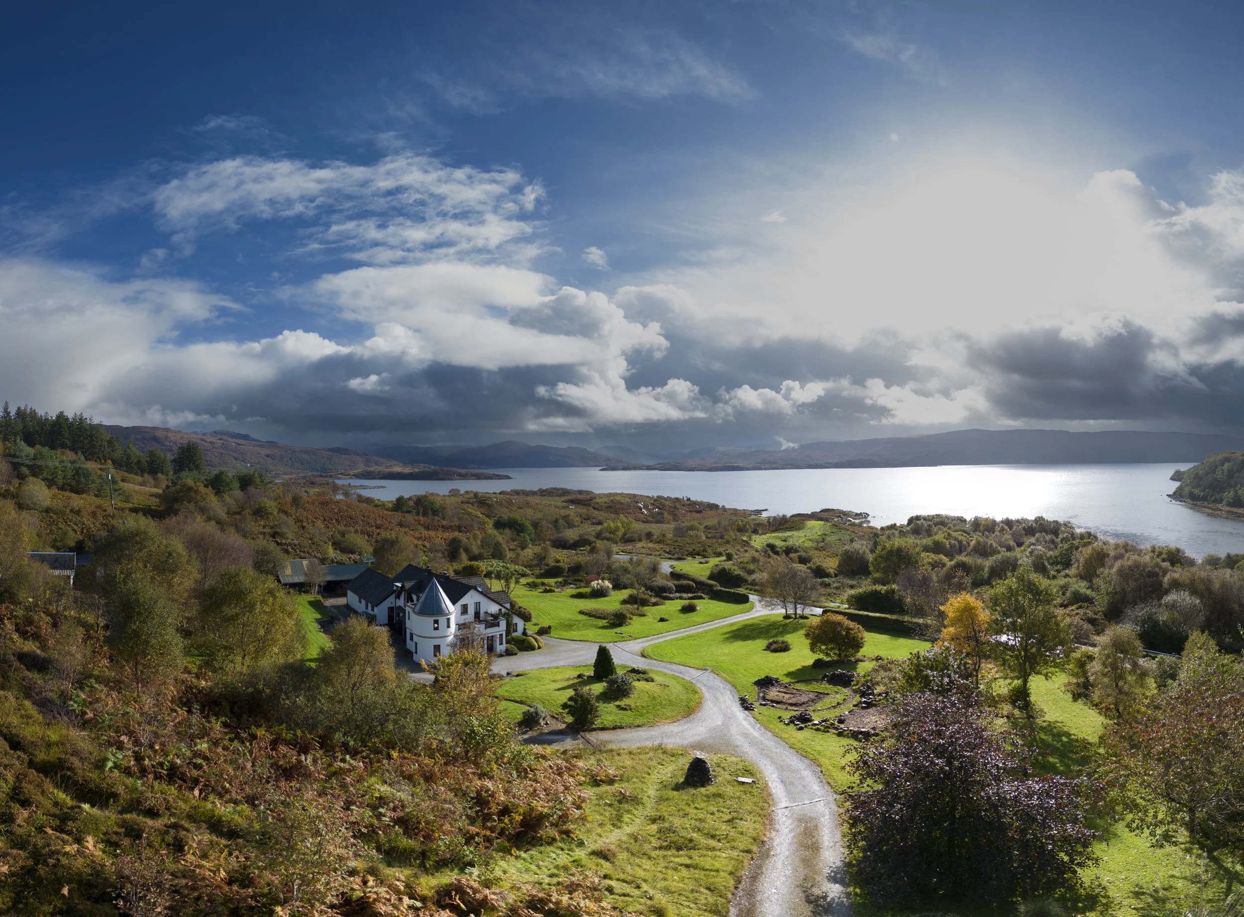 View from top balcony overlooking woodland and loch sunart. Usige Beo Self catering cottage on the shores of Loch sunart,  Ardnamurchan (Copy)