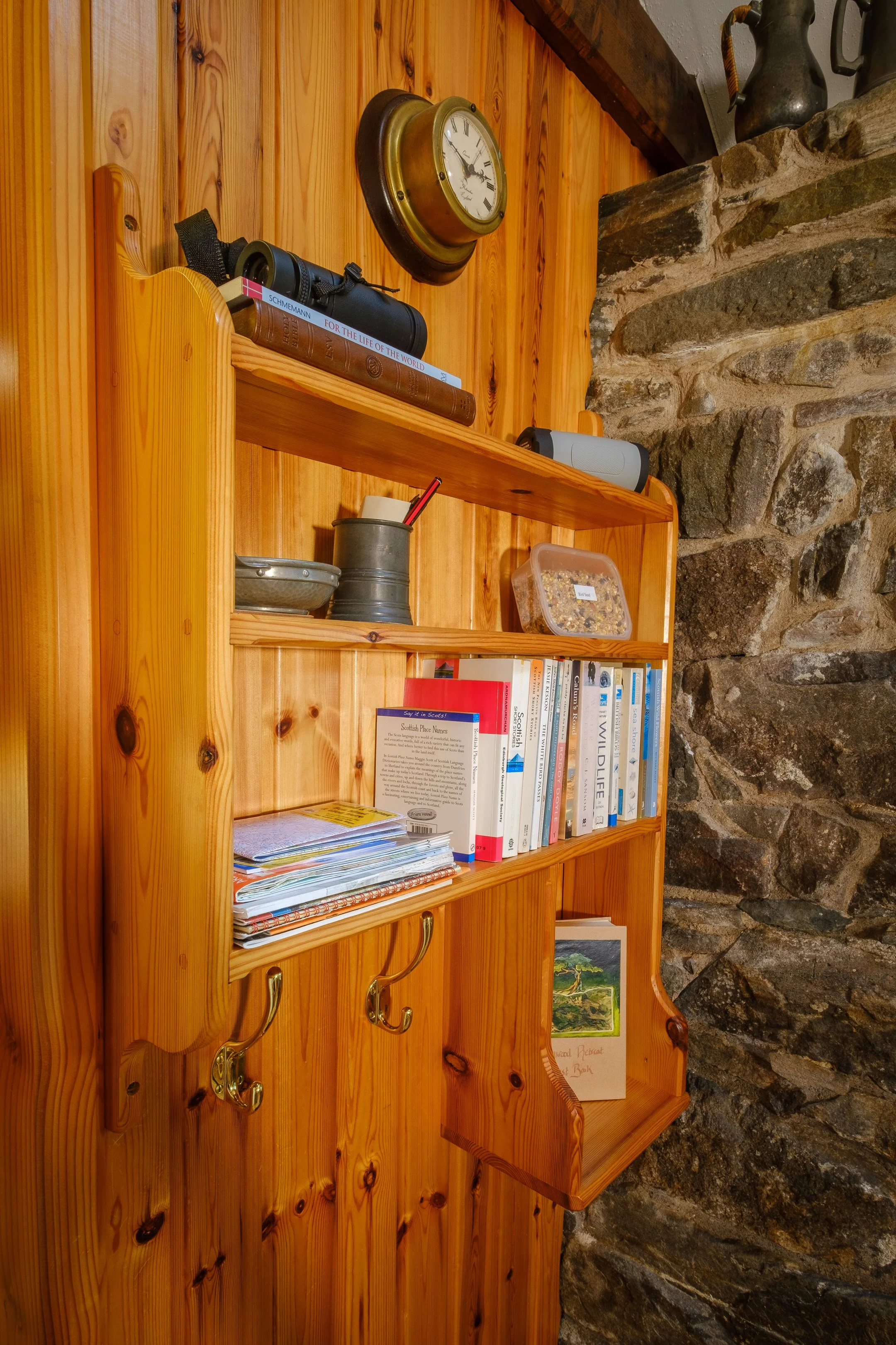 Bookshelf detail. Camas bàn cottage, self catering cottage for 2 -4 people on the shorefront of Loch Sunart, Ardnamurchan (Copy)