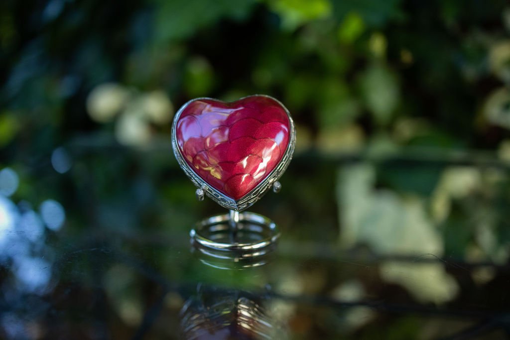 Burgundy Heart shaped metal pet urn