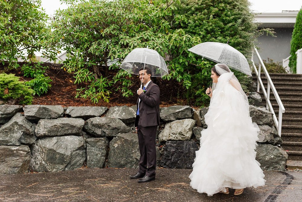 first look with umbrellas