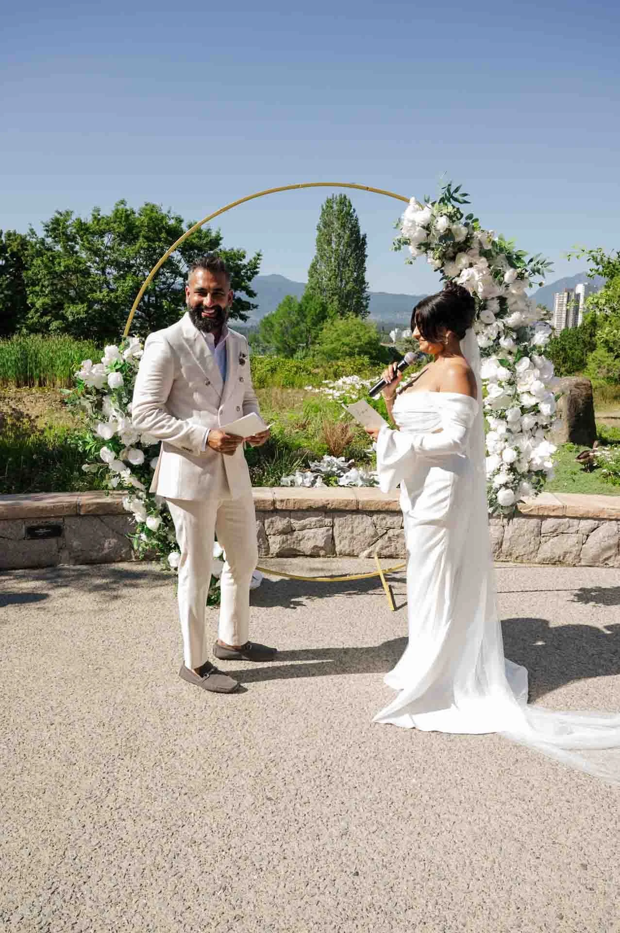 bride and groom saying vows