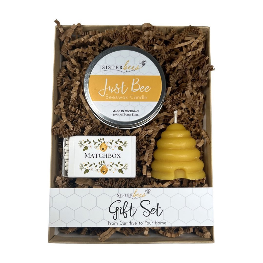 🐝✨ Give the gift of warmth and light with our Bee The Light Gift Set! 🎁✨ Handcrafted with love, each set includes a 6 oz. beeswax candle, a charming bee matchbox, and a mini skep hive, all made from 100% pure beeswax. 🕯️✨ Perfect for Mother&rsquo;