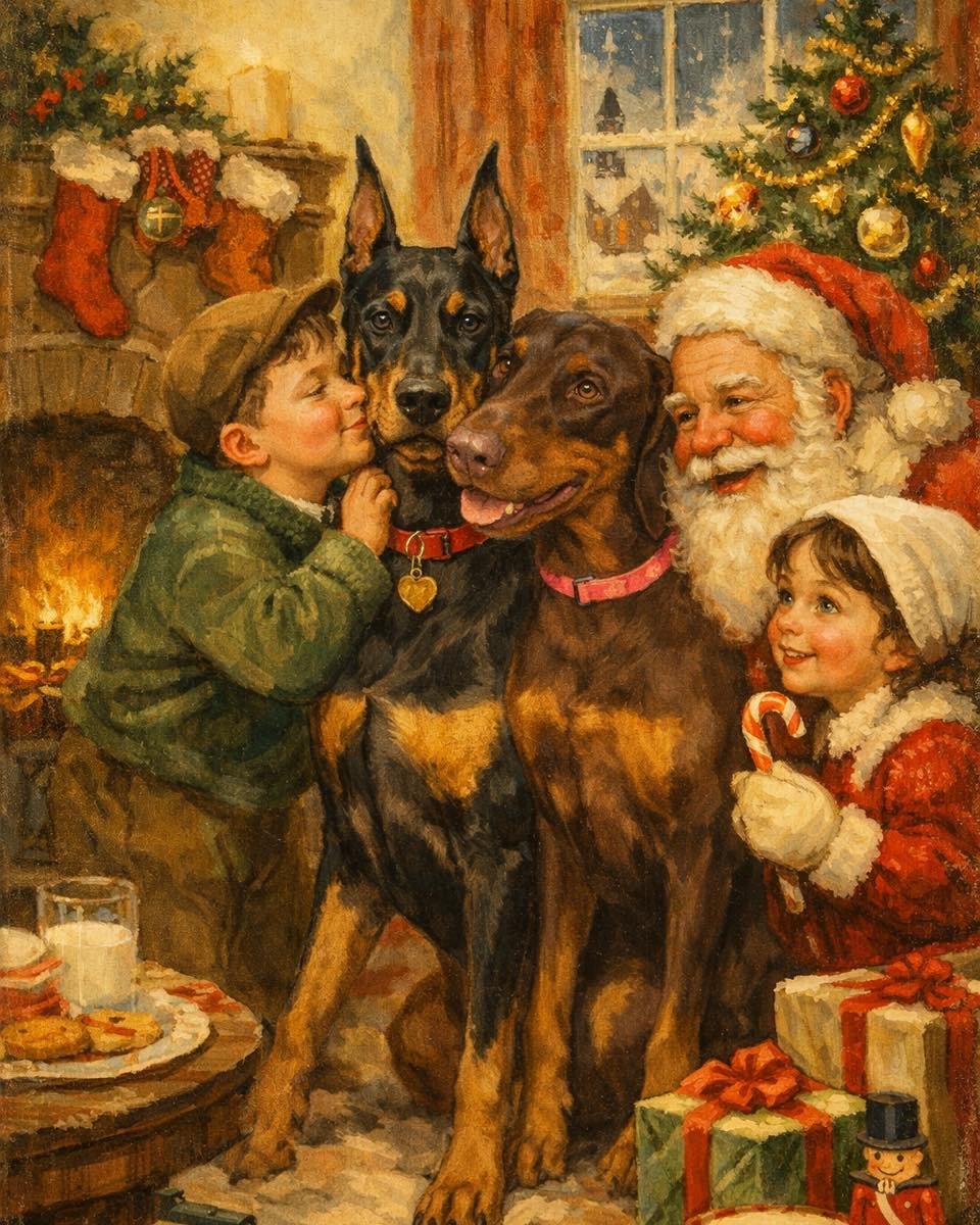 ⸻

&rsquo;Twas the night before Christmas, when all through the house,
Not a creature was stirring&hellip; except two Dobes (and maybe a mouse).
The stockings were hung, the tree twinkled just right,
And these two were on duty, guarding Christmas nig