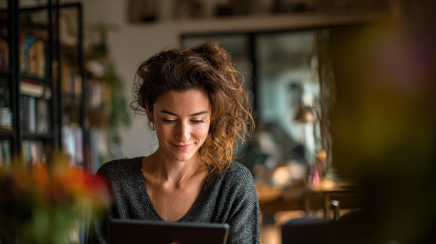 woman on ipad for a online therapy session in California