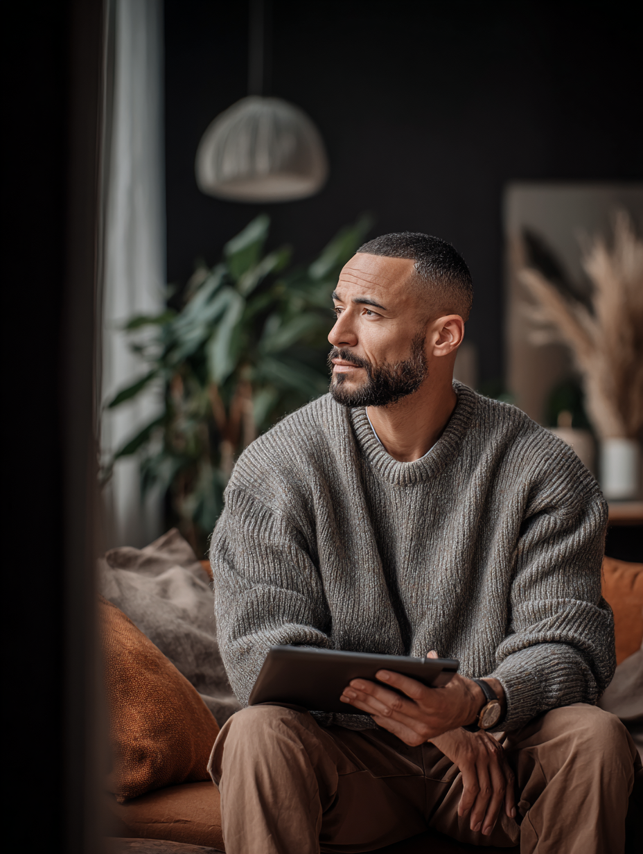 man waiting for online therapy session in California