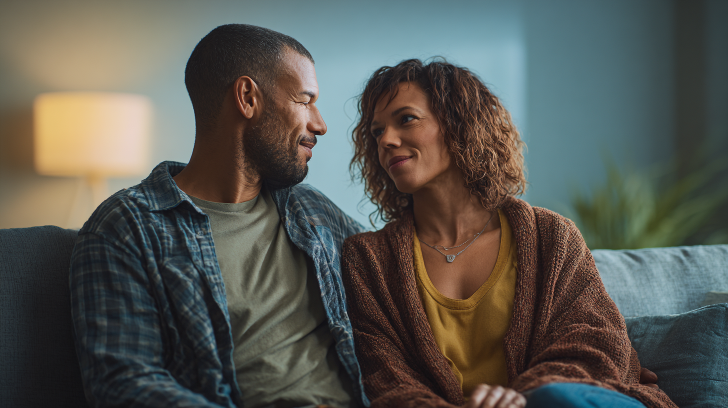 Couple in therapy showing signs of hope and healing
