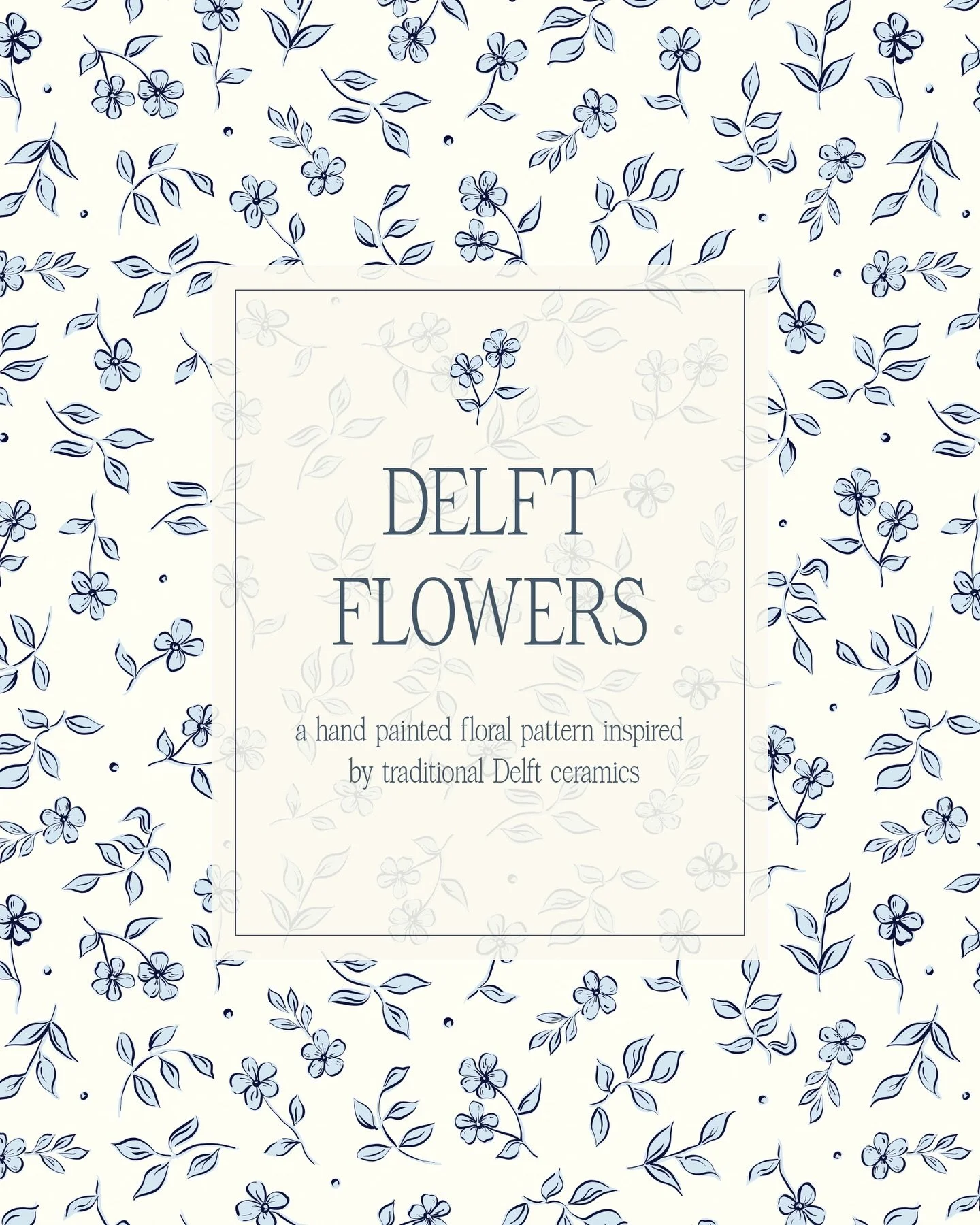 A new seamless repeat pattern, straight from my sketchbook. This one is inspired by traditional Delft ceramic painting, with the most beautiful shades of blue on a light cream background. 

It&rsquo;s a multi-directional, tossed repeat. And can I tel