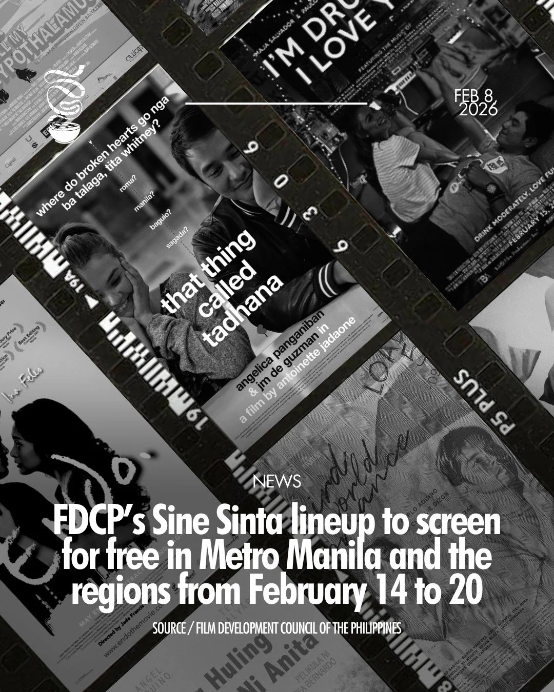 LIBRE LANG ANG PAGMAMAHAL AT PANONOOD!

The FDCP will screen a lineup of Filipino films about love, labor, and survival for Sine Sinta: Pag-ibig at Pelikula from February 14 to 20 at Fort Santiago, Metropolitan Theater, Luneta Park, Cinematheque Cent