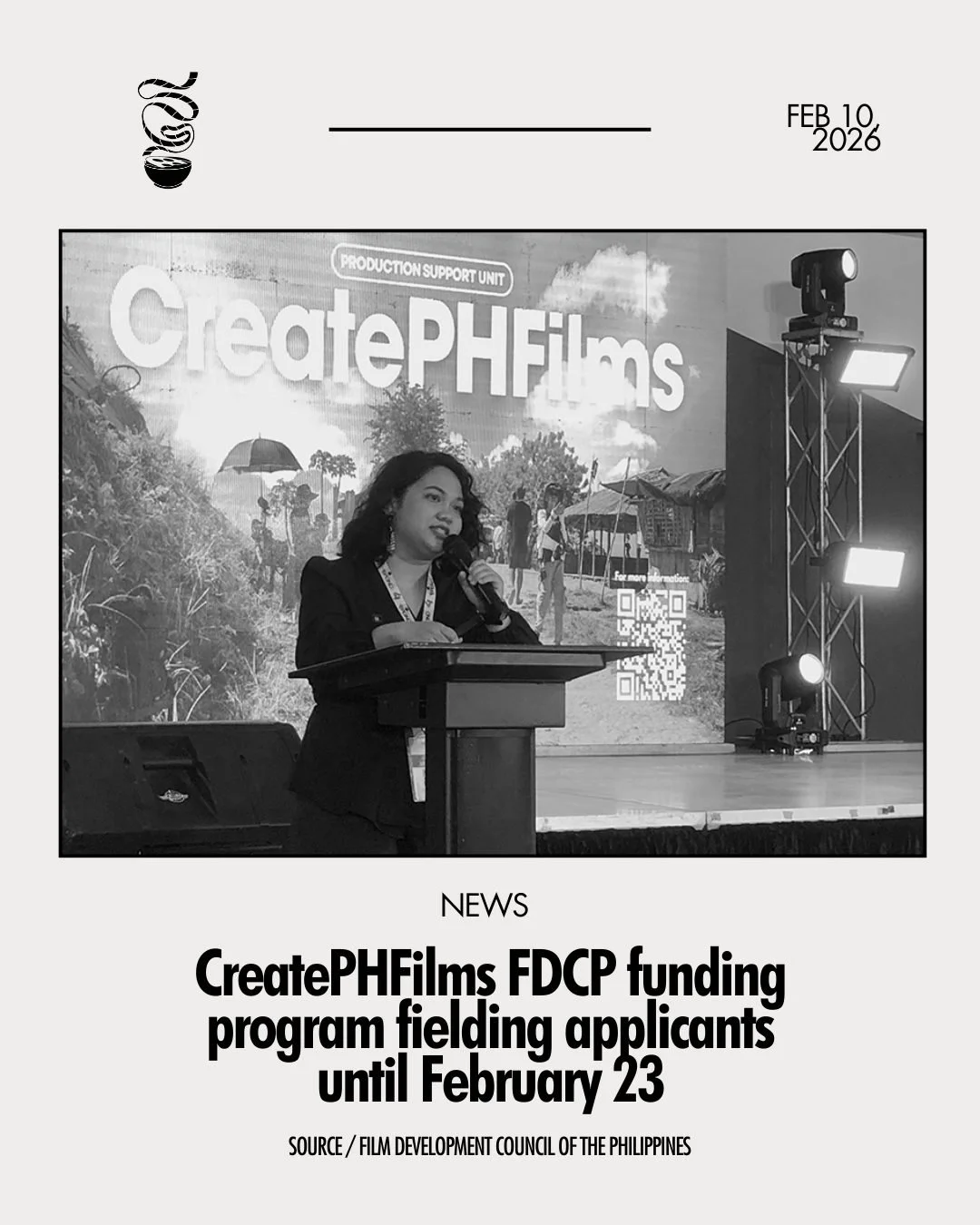 THE CYCLE IS STILL GOING.

Cycle 1 of the CreatePHFilms FDCP Funding Program is still looking for applicants for its grants for Short Films, Development, Small Budget, and Large Budget film productions. Applications are open until February 23.

Apply