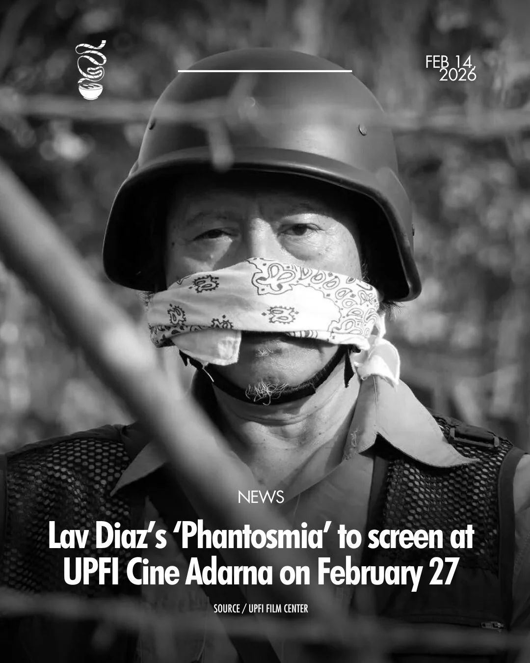 IT LIVES, IT LINGERS.

Lav Diaz&rsquo;s &lsquo;Phantosmia&rsquo; will screen at the UPFI Cine Adarna on February 27, 2 PM.

Starring Ronnie Lazaro, Janine Gutierrez, and Hazel Orencio, the film follows a former soldier grappling with an olfactory pro