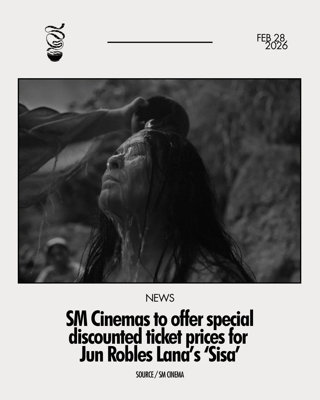 SEE SISA WITH A DISCOUNT!

SM Cinemas will offer tickets for Jun Robles Lana's latest period film 'Sisa' at discounted prices of ₱275 (Metro Manila) and ₱230 (outside Metro Manila).

Tickets are sold at SM Cinemas' ticket booths, website, and mobile 