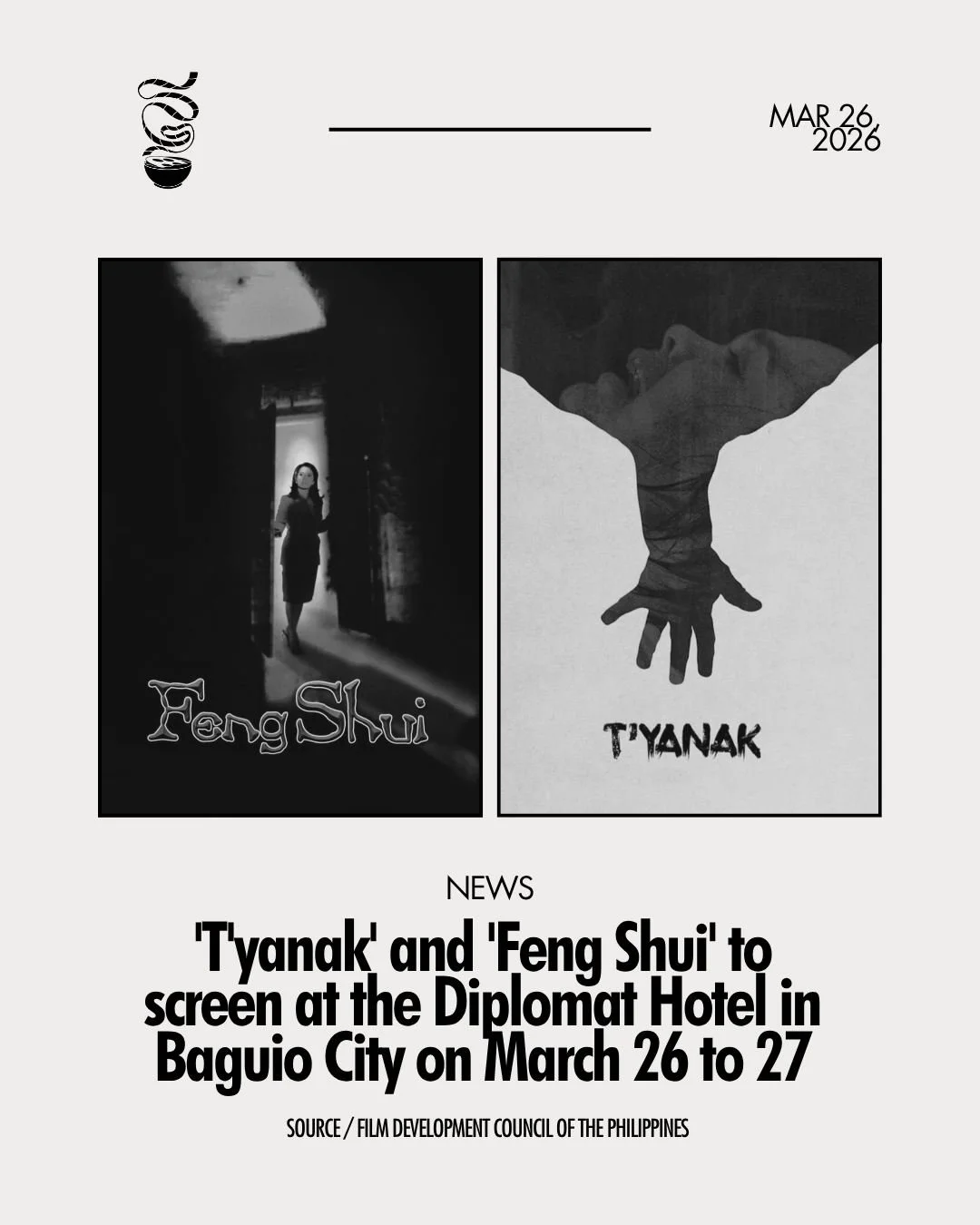 BE BRAVE ENOUGH FOR THE THRILL!

In partnership with the Film Development Council of the Philippines (FDCP), the Monta&ntilde;osa Film Festival will screen Peque Gallaga and Lore Reyes' 'T'yanak' and Chito Ro&ntilde;o's 'Feng Shui' for free on March 