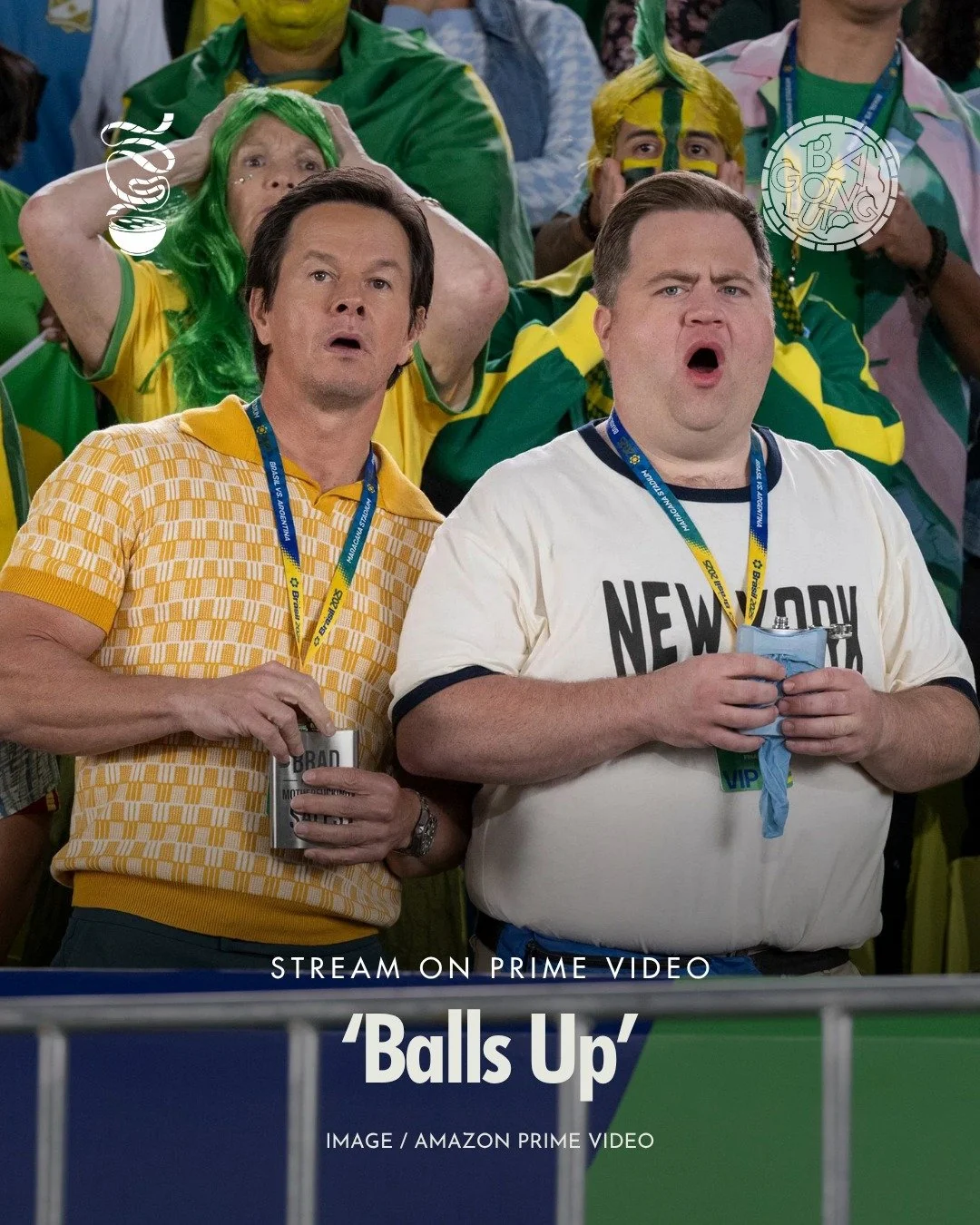 BALLS TO THE WALLS.

'Balls Up' is now streaming on Prime Video!

Directed by Peter Farrelly and starring Mark Wahlberg and Paul Walter Hauser, this sports comedy film follows two marketing executives who must outrun fallout from a drunken World Cup 