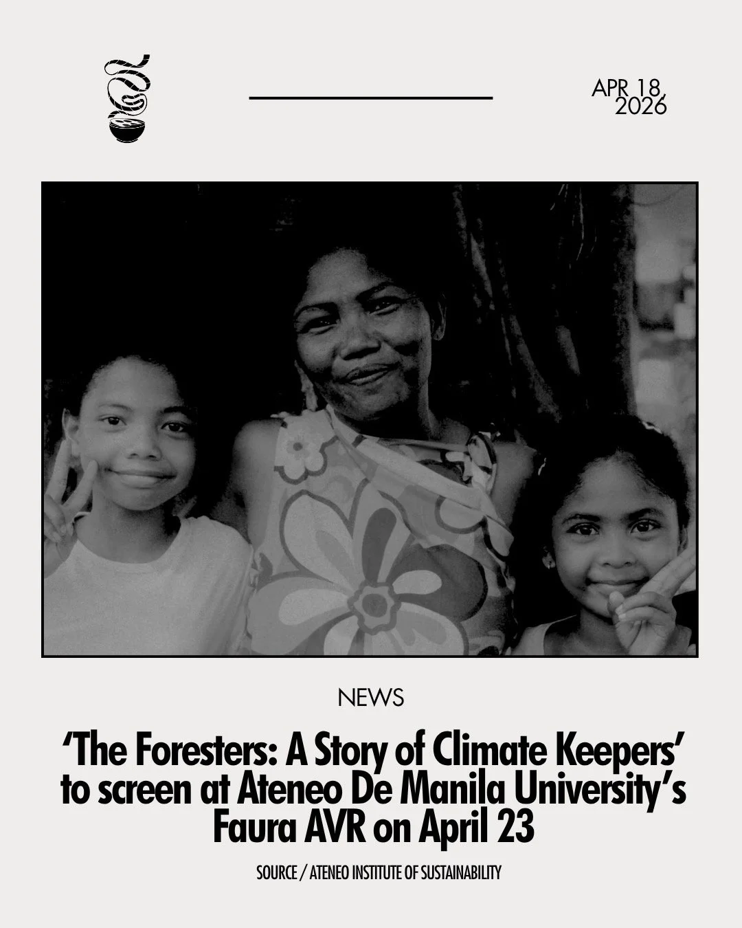 TOGETHER, WE&rsquo;RE STRONGER.

The Ateneo Institute of Sustainability, in partnership with MAD Travel Philippines, will hold a community screening of Jeff Geronimo&rsquo;s &lsquo;The Foresters: A Story of Climate Keepers&rsquo; on April 23, 1 to PM